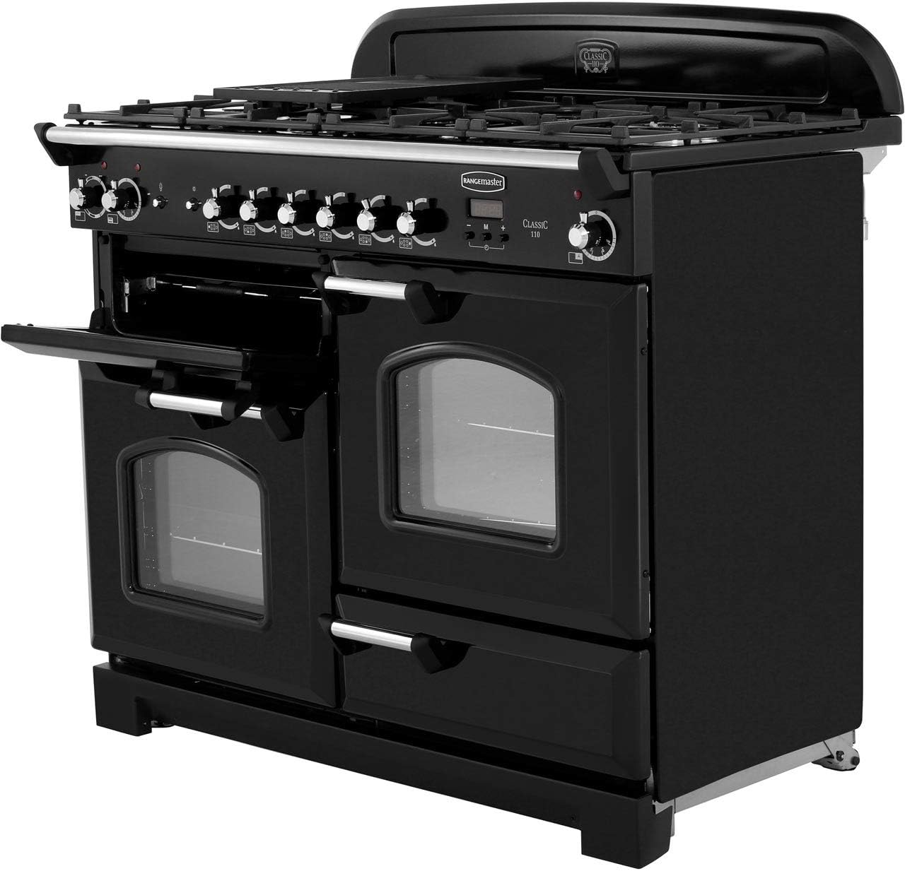 Rangemaster Classic CLA110DFFCY/C 110cm Dual Fuel Range Cooker - Cranberry / Chrome - A/A Rated - Amazing Gadgets Outlet