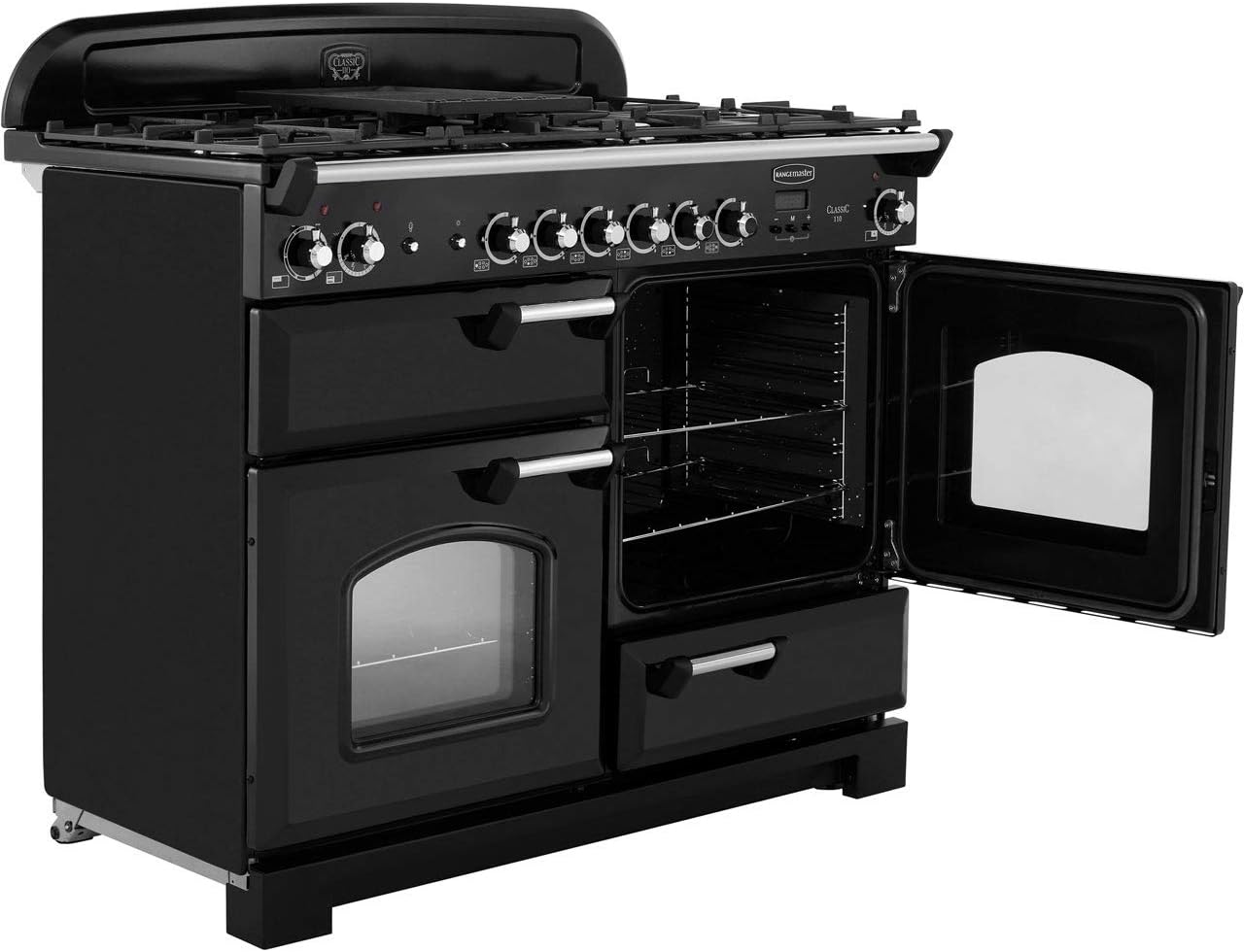 Rangemaster Classic CLA110DFFCY/C 110cm Dual Fuel Range Cooker - Cranberry / Chrome - A/A Rated - Amazing Gadgets Outlet