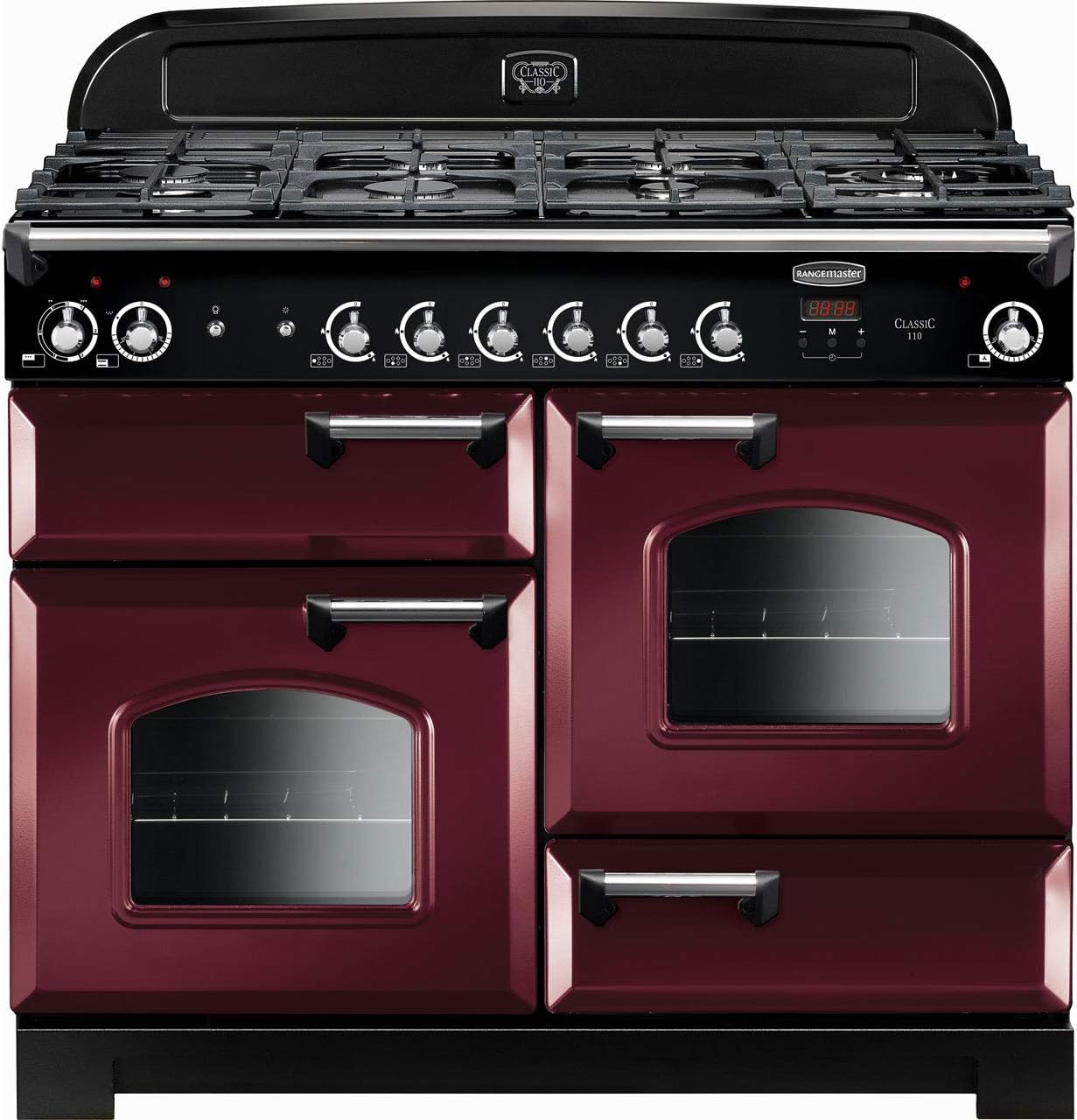 Rangemaster Classic CLA110DFFCY/C 110cm Dual Fuel Range Cooker - Cranberry / Chrome - A/A Rated - Amazing Gadgets Outlet