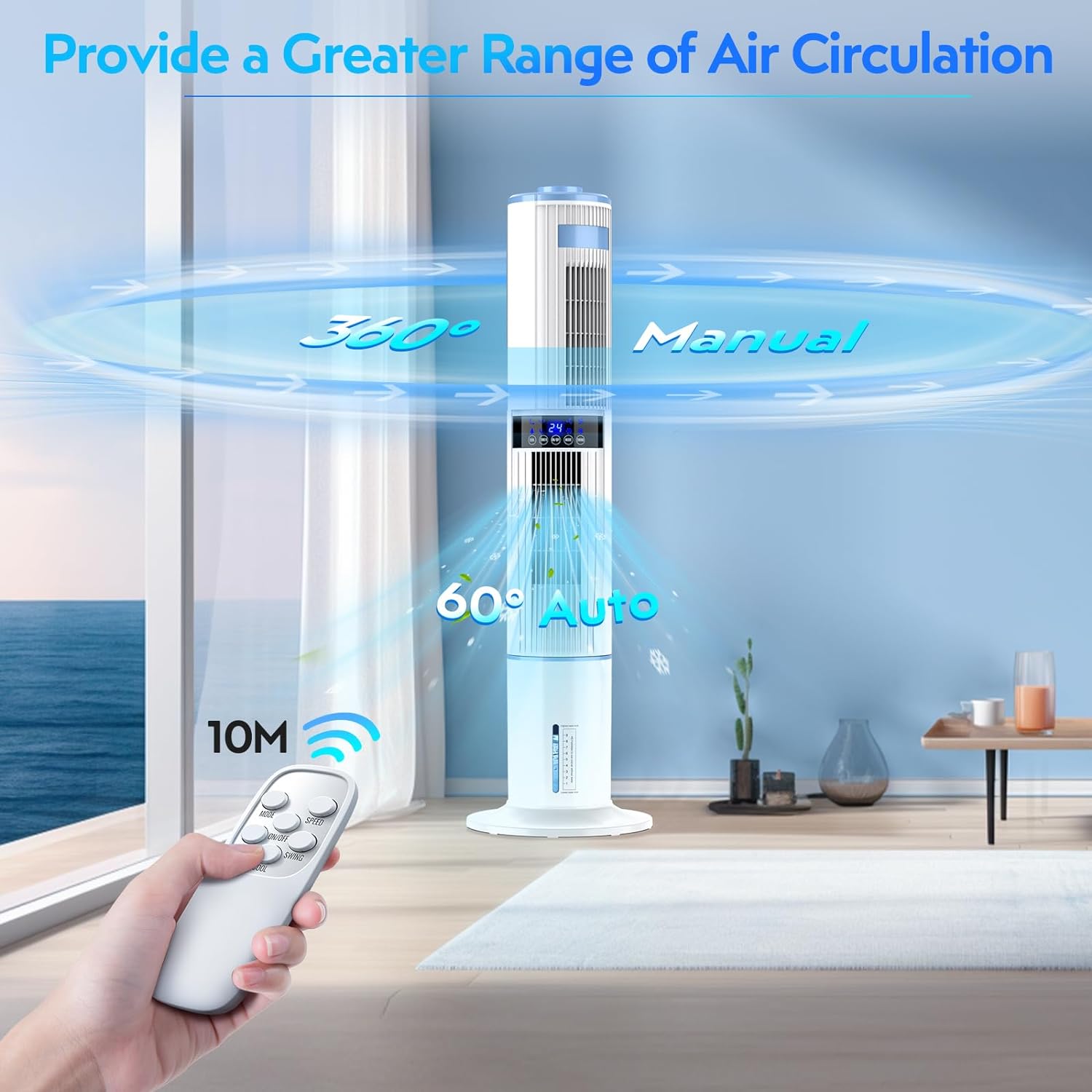 Raofuo Evaporative Air Cooler, 65W Tower Fan Air Conditioner 60° Automatic 360° Manual Oscillation 1 - 24H Timer 3 Speed 4 Mode 8m/s Wind w/ 4 Ice Box Remote Control Cooler for Home/Bedroom/Office   Import  Single ASIN  Import  Multiple ASIN ×Produ - Amazing Gadgets Outlet