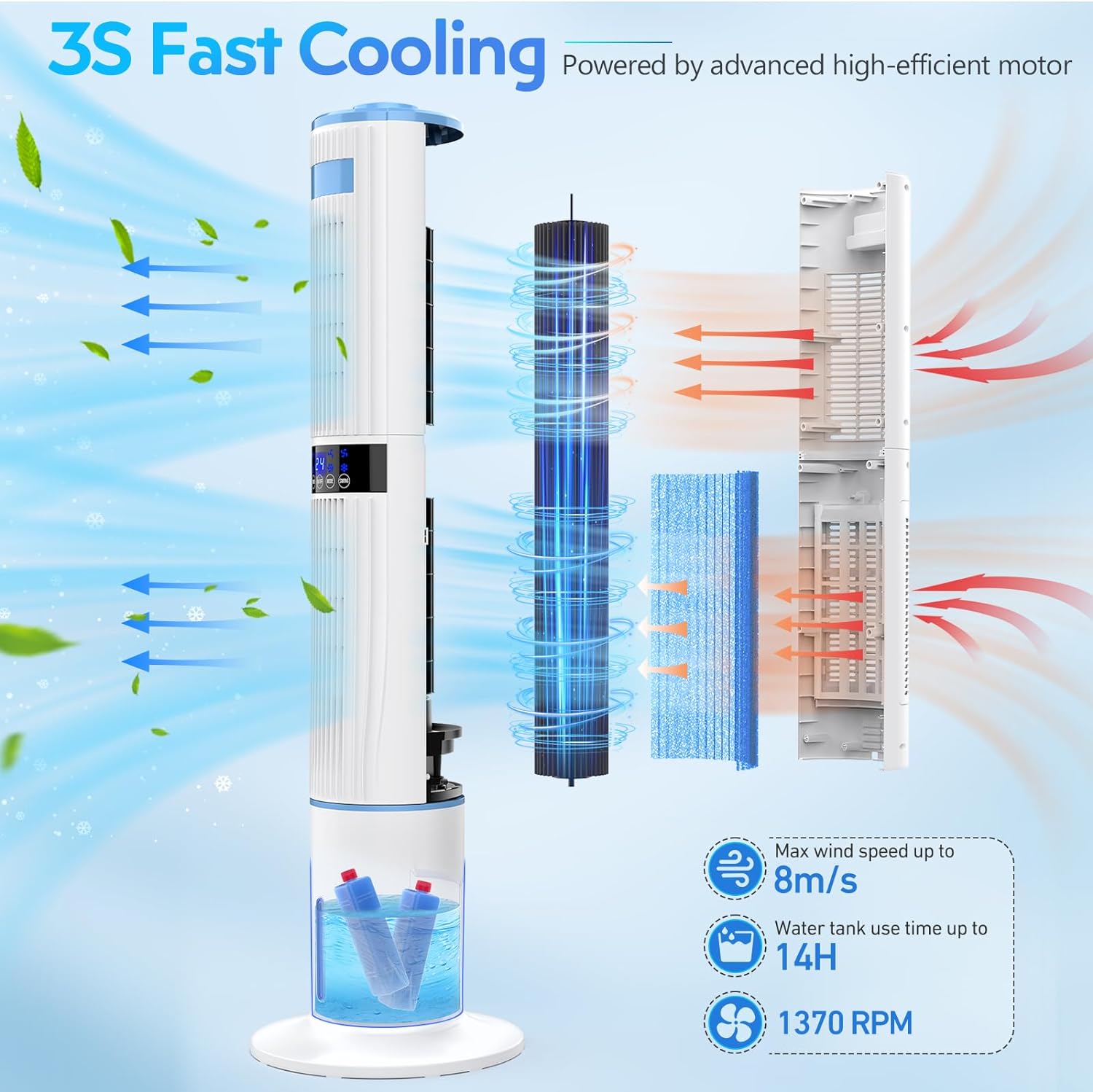 Raofuo Evaporative Air Cooler, 65W Tower Fan Air Conditioner 60° Automatic 360° Manual Oscillation 1 - 24H Timer 3 Speed 4 Mode 8m/s Wind w/ 4 Ice Box Remote Control Cooler for Home/Bedroom/Office   Import  Single ASIN  Import  Multiple ASIN ×Produ - Amazing Gadgets Outlet