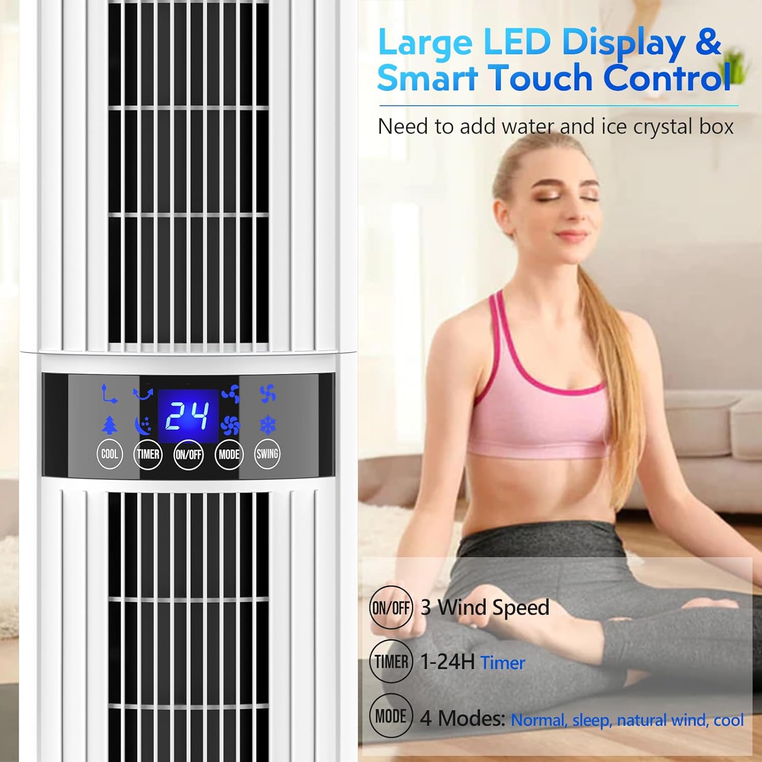 Raofuo Evaporative Air Cooler, 65W Tower Fan Air Conditioner 60° Automatic 360° Manual Oscillation 1 - 24H Timer 3 Speed 4 Mode 8m/s Wind w/ 4 Ice Box Remote Control Cooler for Home/Bedroom/Office   Import  Single ASIN  Import  Multiple ASIN ×Produ - Amazing Gadgets Outlet