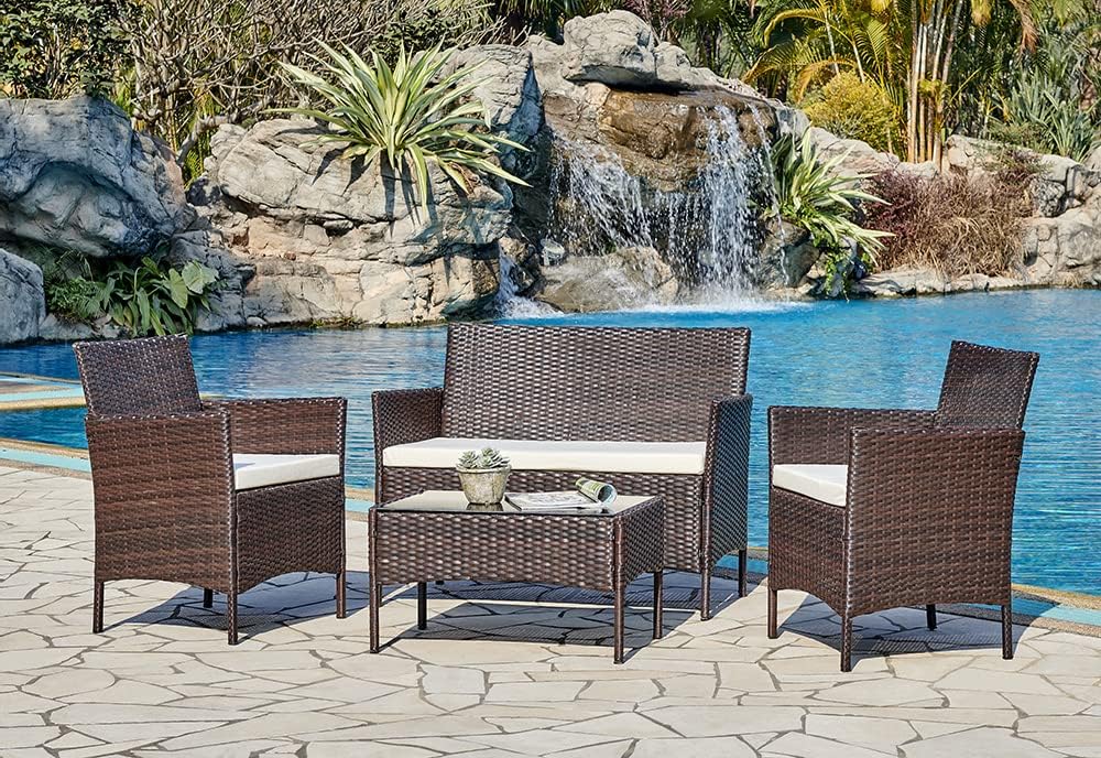 Rattan Garden Furniture 4 Piece Patio Set with Rattan Garden Table and Garden Chairs, Garden Bistro Set for 4, with Optional Rattan Garden Furniture Cover (Dark Brown + Cover)   Import  Single ASIN  Import  Multiple ASIN ×Product customization - Amazing Gadgets Outlet