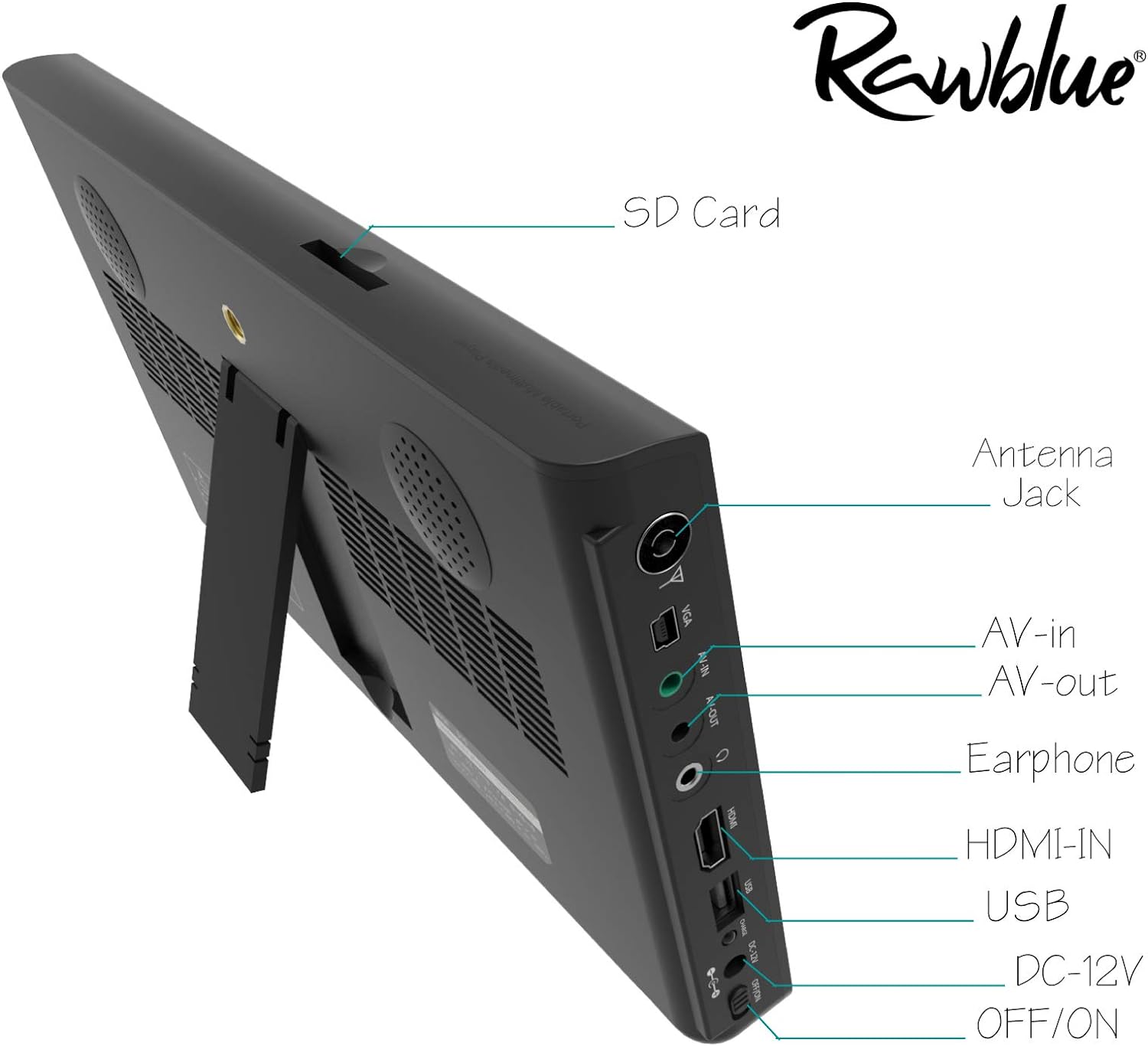 Rawblue 10 Inch Portable Digital DVB - T2 TFT HD Screen Freeview LED TV for Car,Caravan,Camping,Outdoor or Kitchen.Built - in Battery Television/Monitor with Multimedia Player Support USB card - Amazing Gadgets Outlet