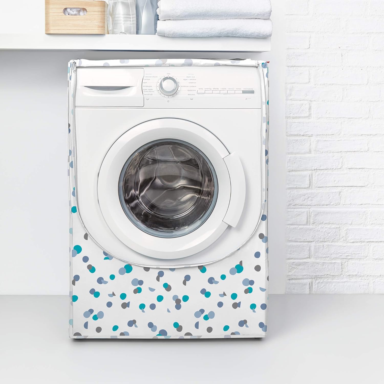 Rayen | Medium Washer Machine case | Front - Loading | Washer & Dryer | with Zipper | 84 x 60 x 60 cm | White - Blue - Amazing Gadgets Outlet