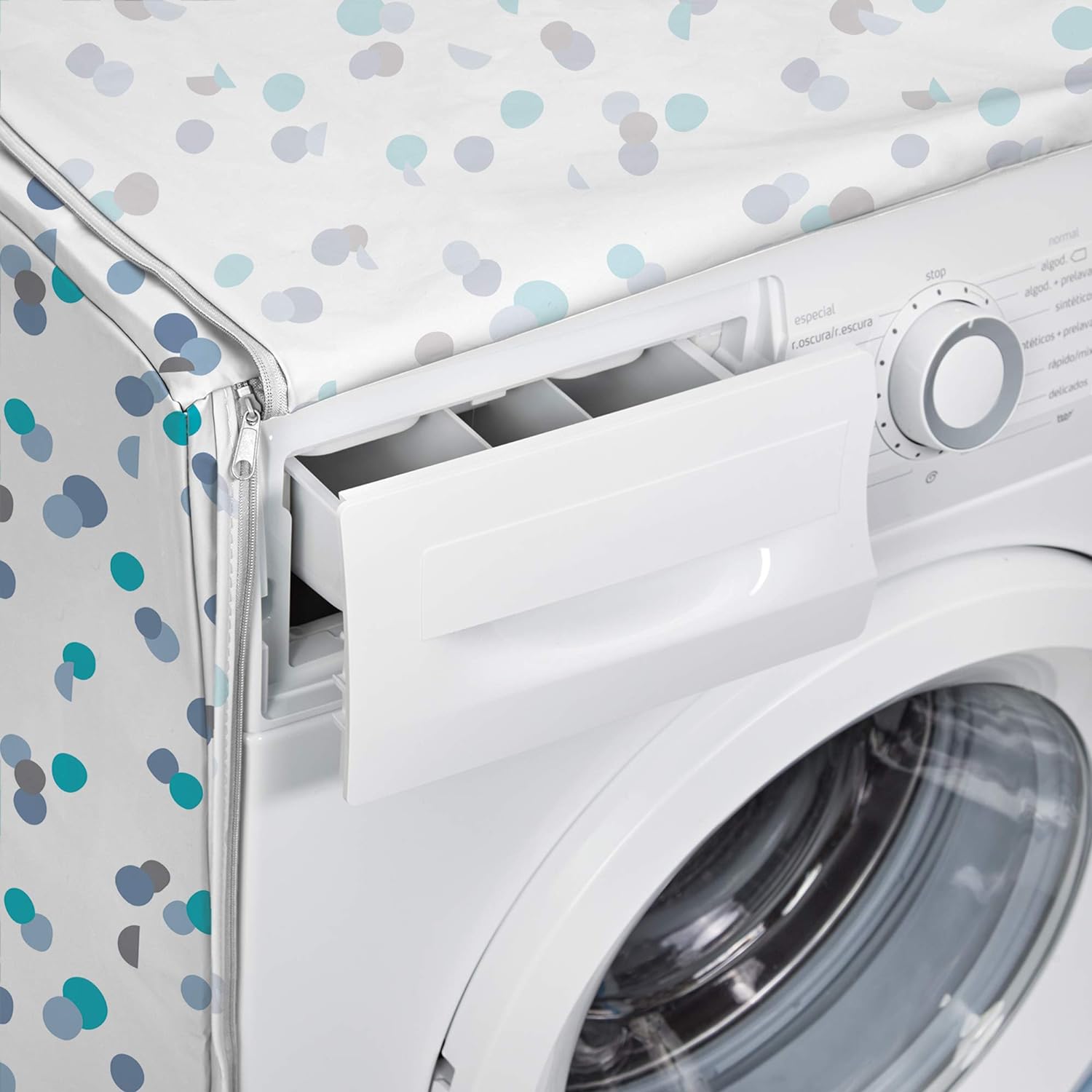 Rayen | Medium Washer Machine case | Front - Loading | Washer & Dryer | with Zipper | 84 x 60 x 60 cm | White - Blue - Amazing Gadgets Outlet