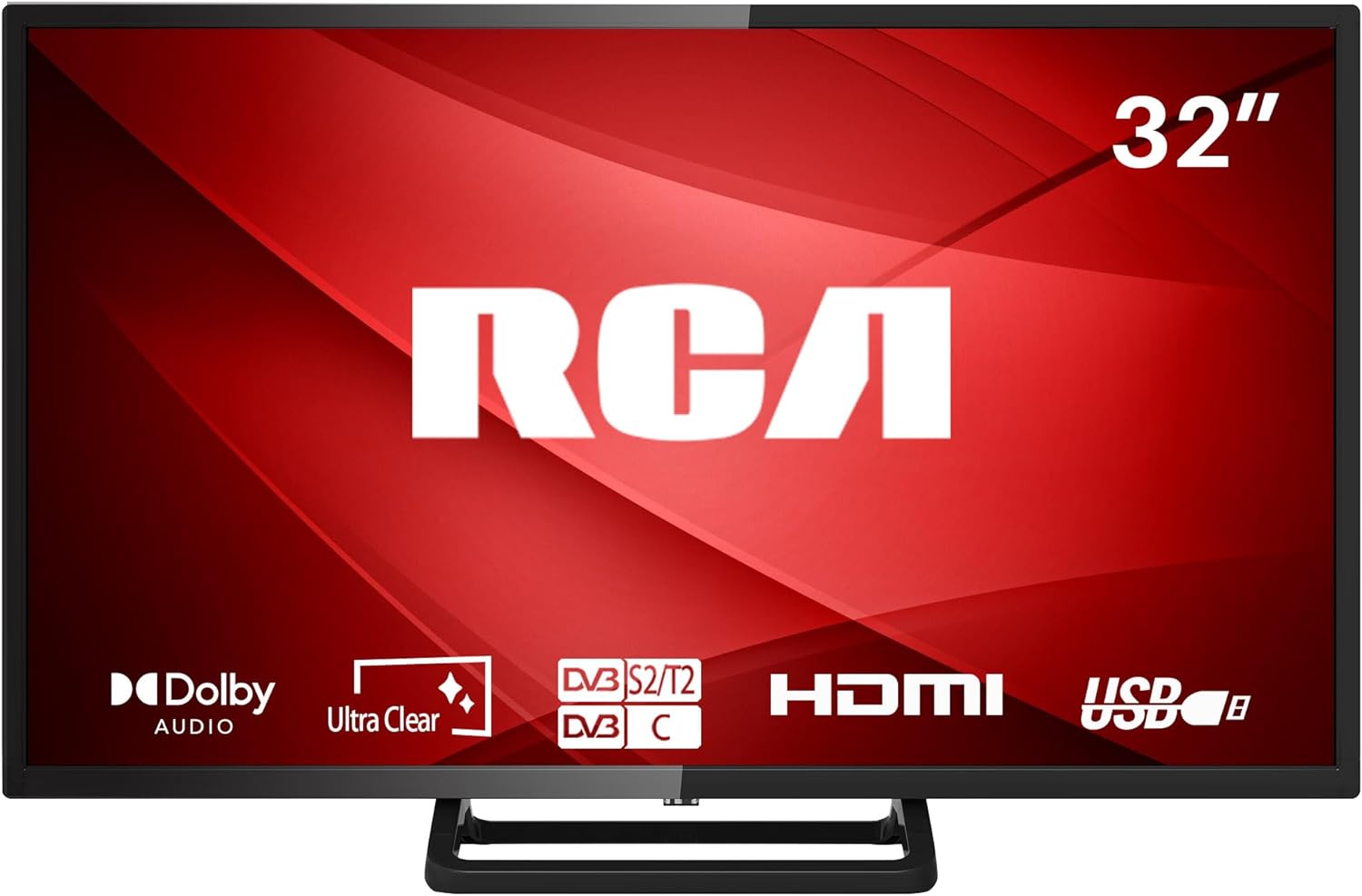 RCA 32 Inch 720P TV, Freeview HD Dolby Digital Audio DVB T2/S2 HD LED Backlighting Display TV, HDMI USB Earphone Output Media Player Monitor PS5 Xbox, Small TV for Bedroom Kitchen Black - Amazing Gadgets Outlet
