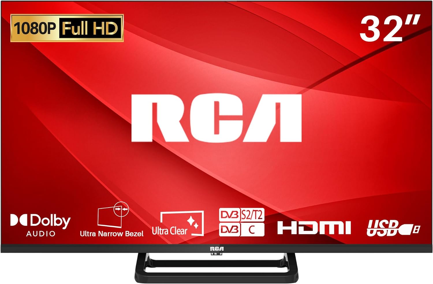 RCA 32 Inch 720P TV, Freeview HD Dolby Digital Audio DVB T2/S2 HD LED Backlighting Display TV, HDMI USB Earphone Output Media Player Monitor PS5 Xbox, Small TV for Bedroom Kitchen Black - Amazing Gadgets Outlet
