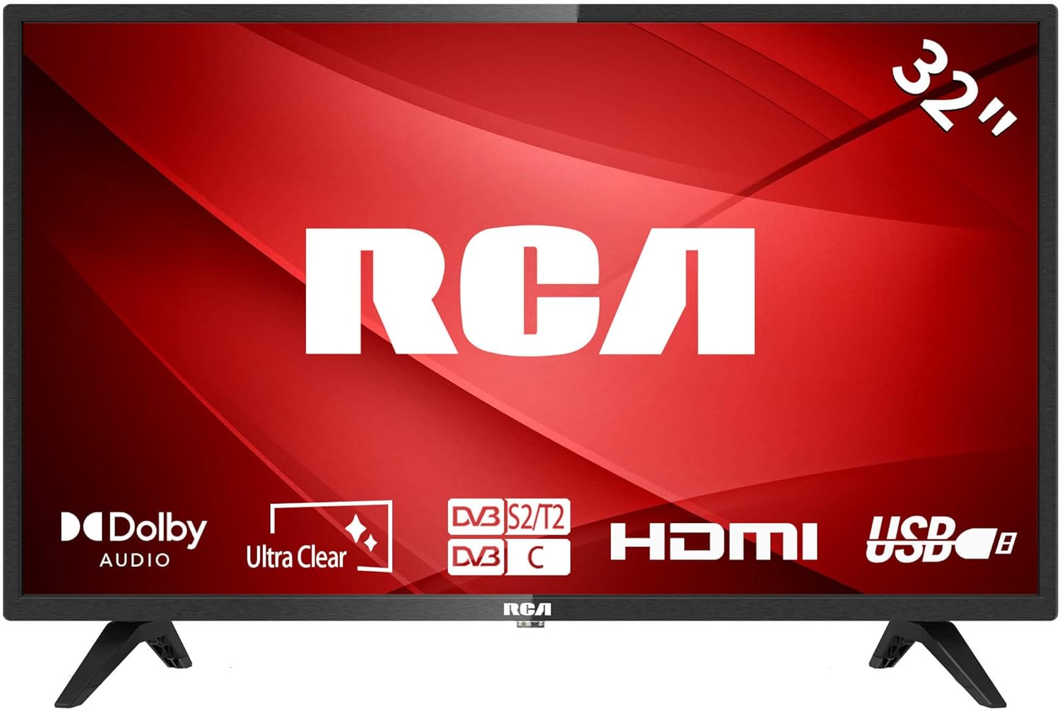 RCA 32 Inch 720P TV, Freeview HD Dolby Digital Audio DVB T2/S2 HD LED Backlighting Display TV, HDMI USB Earphone Output Media Player Monitor PS5 Xbox, Small TV for Bedroom Kitchen Black - Amazing Gadgets Outlet