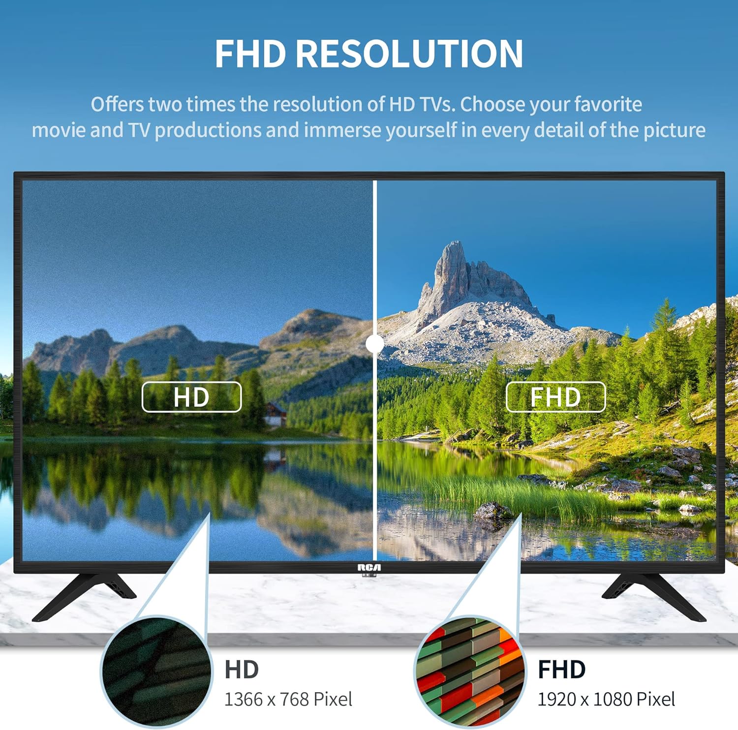 RCA 42 Inch FHD TV, DVB - T2 - C - S2 Dolby Audio Freeview 1080P Television, Full HD HDMI SCART USB Monitor for PS5 Xbox, Large Screen TV for Living Room - Amazing Gadgets Outlet