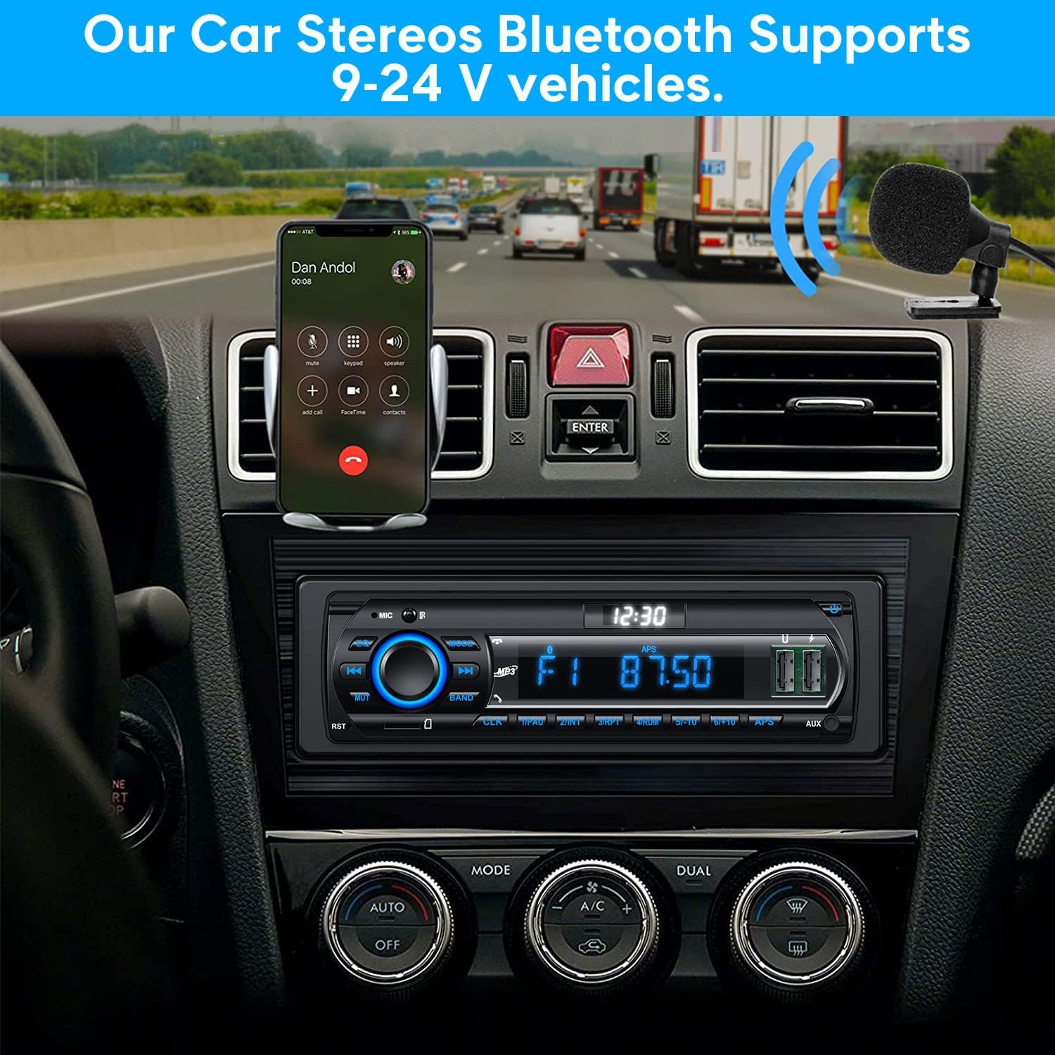 RDS Car Radio Bluetooth Hands - free, 9 - 24V Car Stereo Bluetooth 4 x 65W FM/AM Radio LCD Clock with 7 Colors Lighting, MP3 Player Supports 2 USB/AUX/SD - Amazing Gadgets Outlet