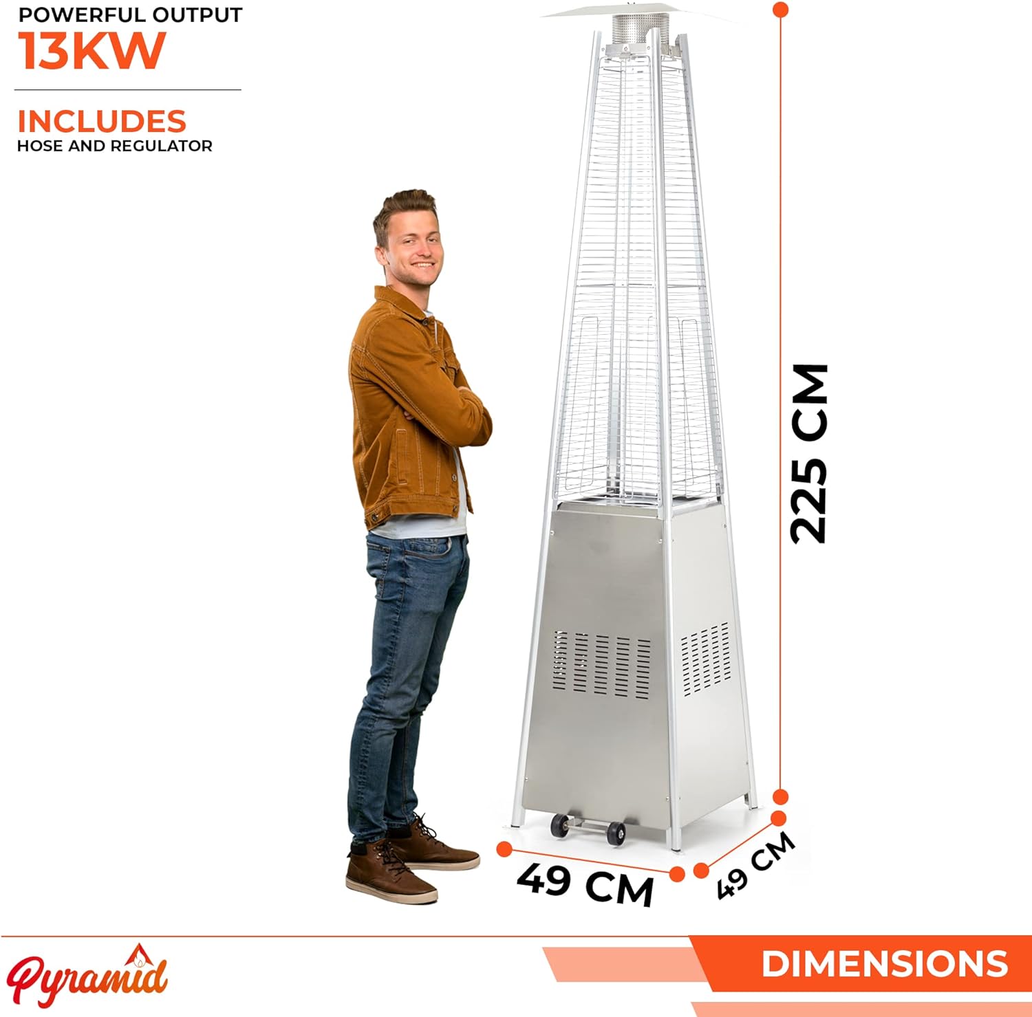 REALGLOW Real Flame Outdoor Pyramid Patio Heater in Stainless Steel - 13KW Propane Gas Standing Floor Heater for Outdoors & Gardens - Outside Space Heating for Decking, Home Garden & Gazebo   Import  Single ASIN  Import  Multiple ASIN ×Product cu - Amazing Gadgets Outlet