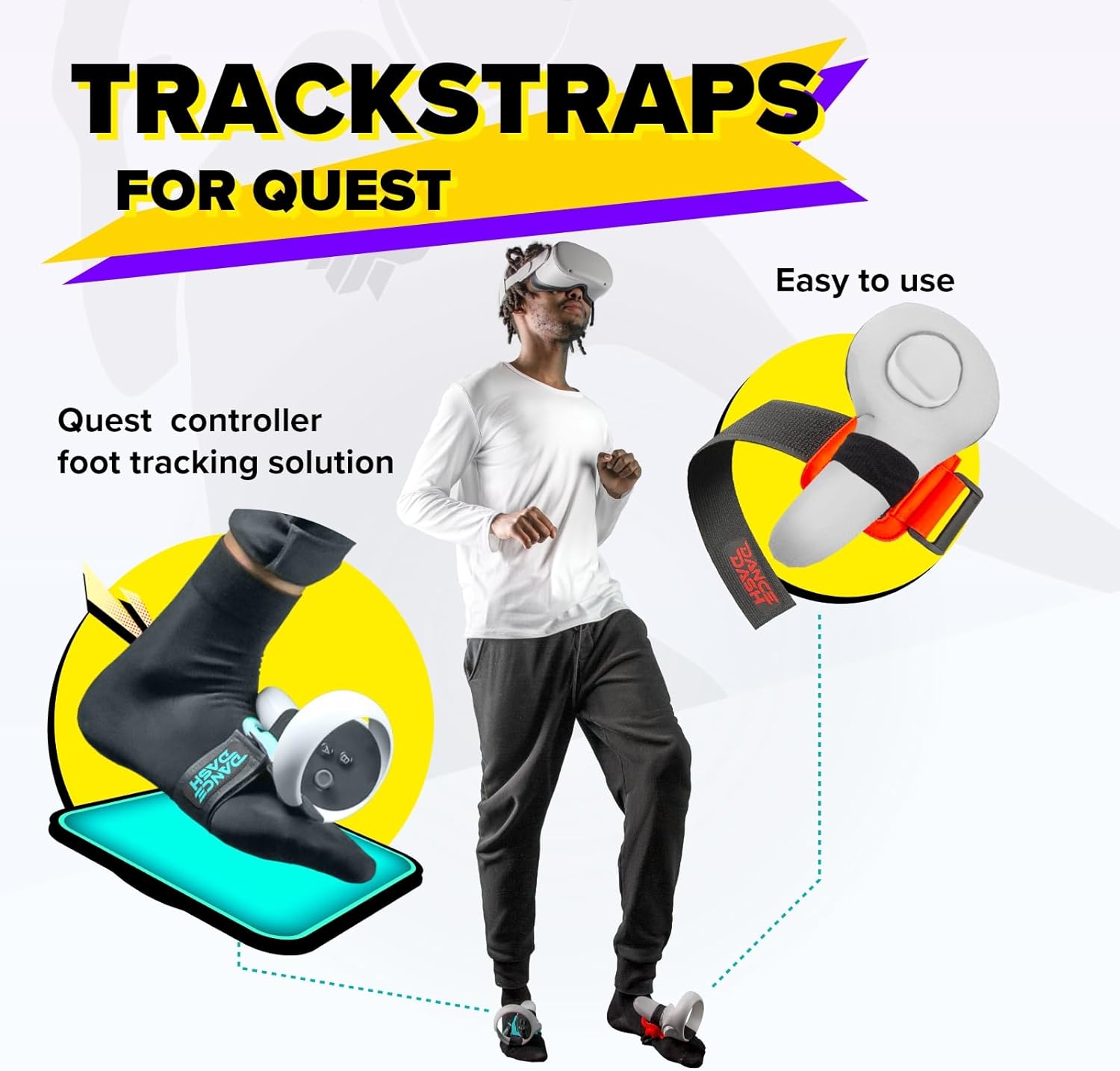 Rebuff Reality Trackstraps for Meta Quest Controller + Dance Dash Game Demo Card, Compatible with Quest 2&Pro, Rift S, Full Body Immersion VR Accessory for Rezzil, Final Soccer, Feet saber - Amazing Gadgets Outlet