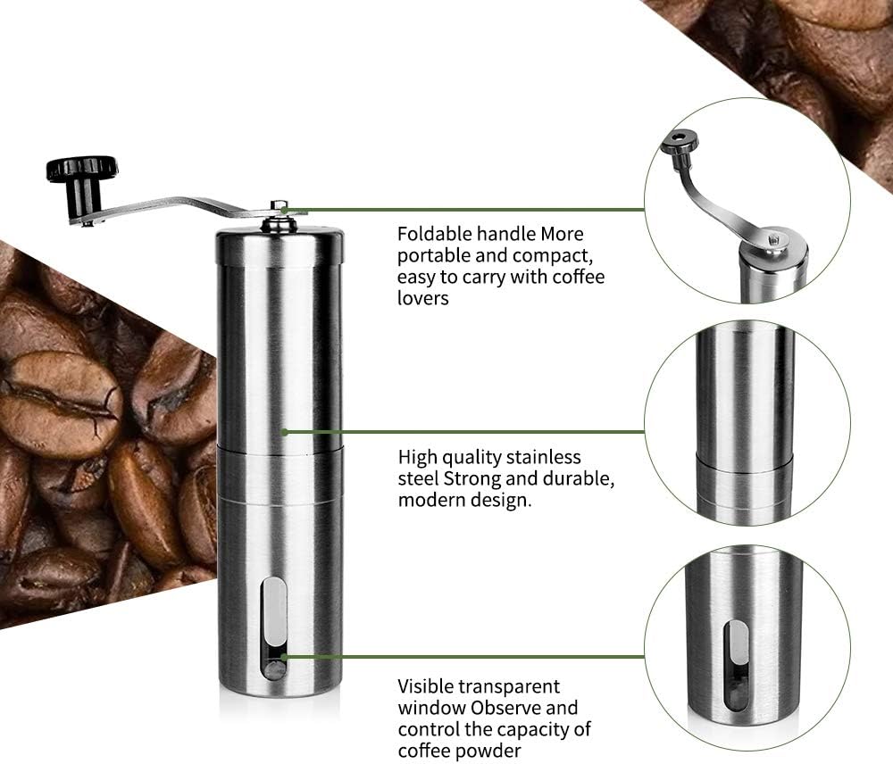 RECAFIMIL Manual Coffee Grinder Portable Coffee Bean Grinder with with Hand Crank Mill, Adjustable Bean Grind Size Coffee Grinder with Spoon, Ideal for Home Office and Travel - Amazing Gadgets Outlet