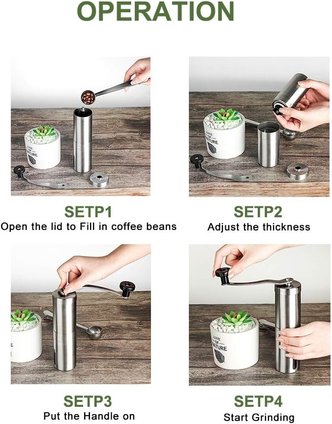 RECAFIMIL Manual Coffee Grinder Portable Coffee Bean Grinder with with Hand Crank Mill, Adjustable Bean Grind Size Coffee Grinder with Spoon, Ideal for Home Office and Travel - Amazing Gadgets Outlet