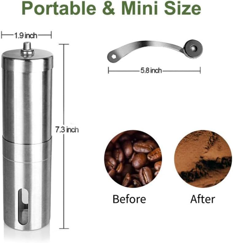 RECAFIMIL Manual Coffee Grinder Portable Coffee Bean Grinder with with Hand Crank Mill, Adjustable Bean Grind Size Coffee Grinder with Spoon, Ideal for Home Office and Travel - Amazing Gadgets Outlet