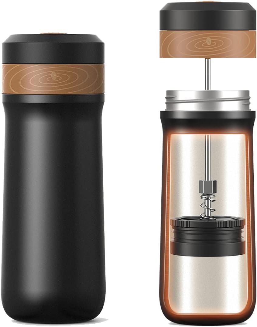 RECAFIMIL Portable French Press Coffee Maker Travel French Coffee Maker Stainless Steel Coffee Mug 12 oz Great for Camping and Traveling - Amazing Gadgets Outlet