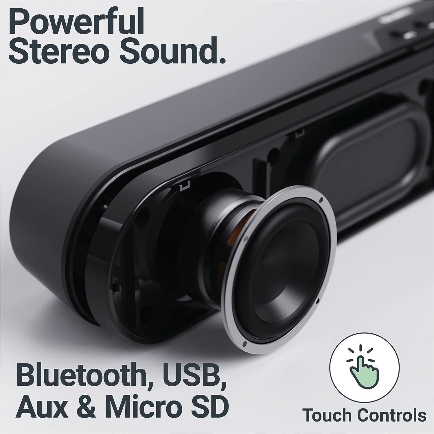 Rechargeable! MAJOR Portable Bluetooth PC Soundbar | 20 Watts Powerful Stereo Sound | Portable Speaker with 8 Hours Playback Bluetooth Sound bar for TV | One Touch Control, USB, SD Card & AUX Playback - Amazing Gadgets Outlet