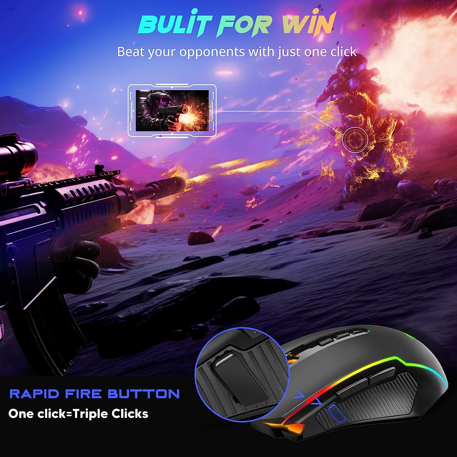 Redragon Gaming Mouse, Wireless Gaming Mouse with 9 Programmable Buttons, RGB Backlit, Rechargeable Wireless Mouse UP to 8000 DPI, Macro Edit, 70Hrs for Laptop, PC, Mac Gamer, Black M910 - KS - Amazing Gadgets Outlet