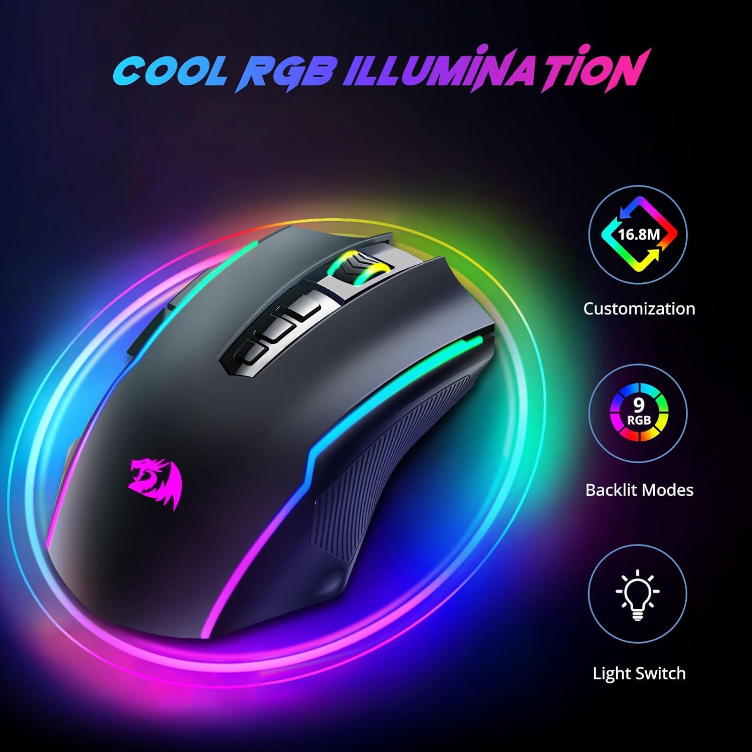 Redragon Gaming Mouse, Wireless Gaming Mouse with 9 Programmable Buttons, RGB Backlit, Rechargeable Wireless Mouse UP to 8000 DPI, Macro Edit, 70Hrs for Laptop, PC, Mac Gamer, Black M910 - KS - Amazing Gadgets Outlet