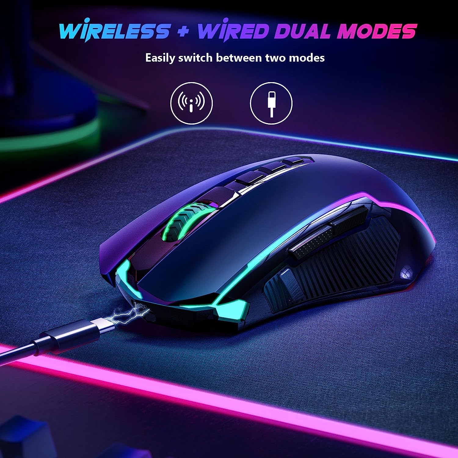 Redragon Gaming Mouse, Wireless Gaming Mouse with 9 Programmable Buttons, RGB Backlit, Rechargeable Wireless Mouse UP to 8000 DPI, Macro Edit, 70Hrs for Laptop, PC, Mac Gamer, Black M910 - KS - Amazing Gadgets Outlet