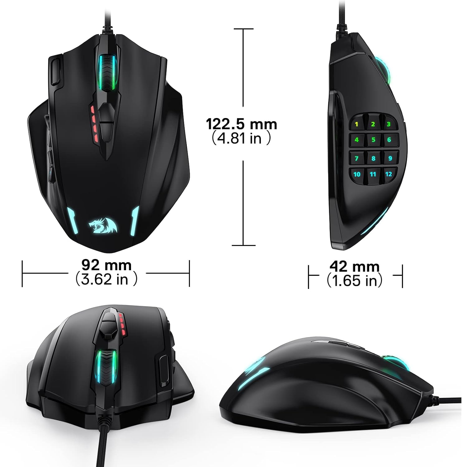 Redragon M908 Impact RGB LED MMO Mouse with Side Buttons Optical Wired Gaming Mouse with 12,400DPI, High Precision, 20 Programmable Mouse Buttons - Amazing Gadgets Outlet