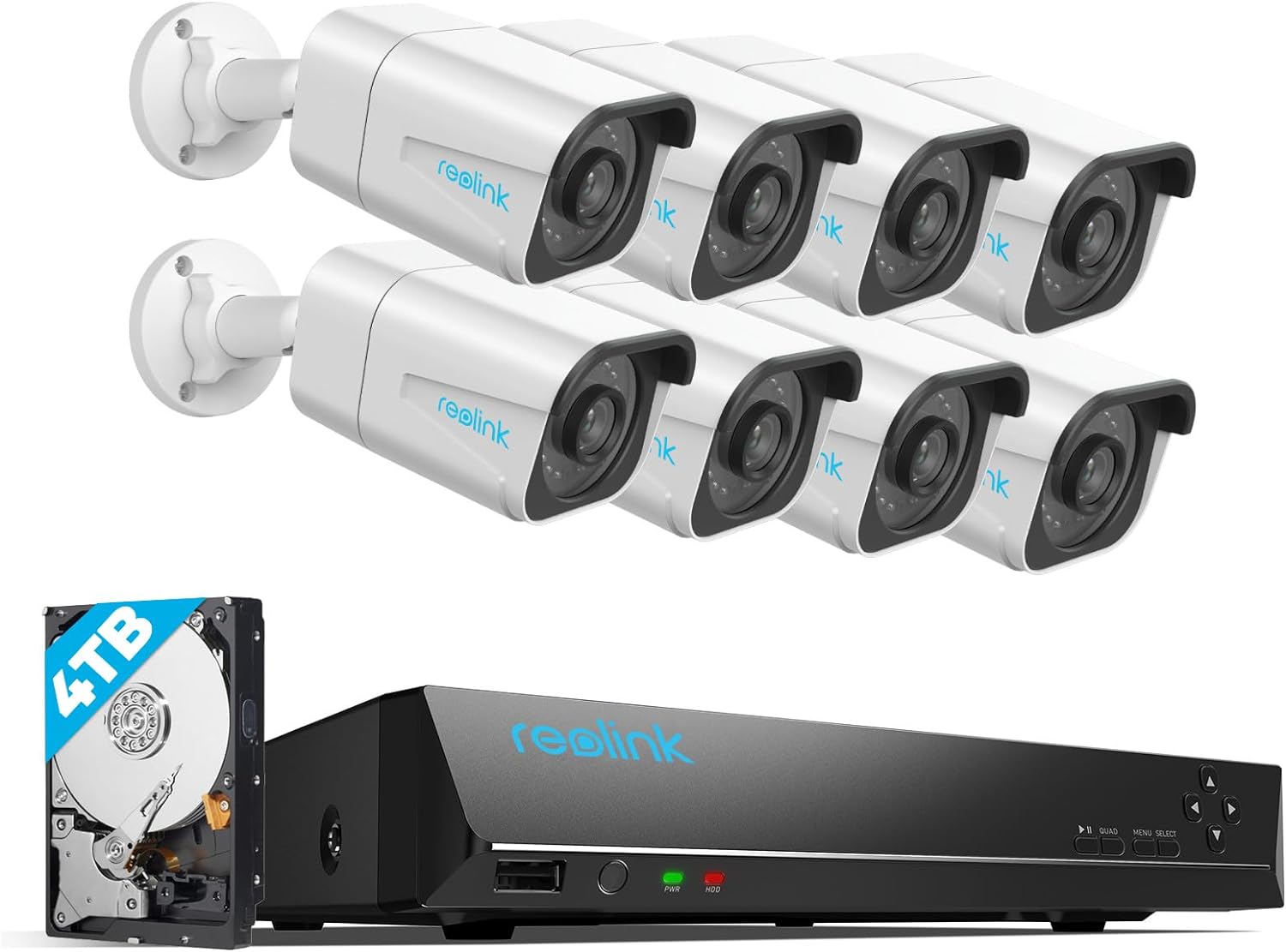 Reolink 4K PoE CCTV Camera Systems, 16CH 4TB HDD NVR for Continuous Recording, 8X 4K Security Camera Outdoor with Smart Person/Vehicle Detection, Night Vision Security System, Audio, RLK16 - 800B8 - Amazing Gadgets Outlet