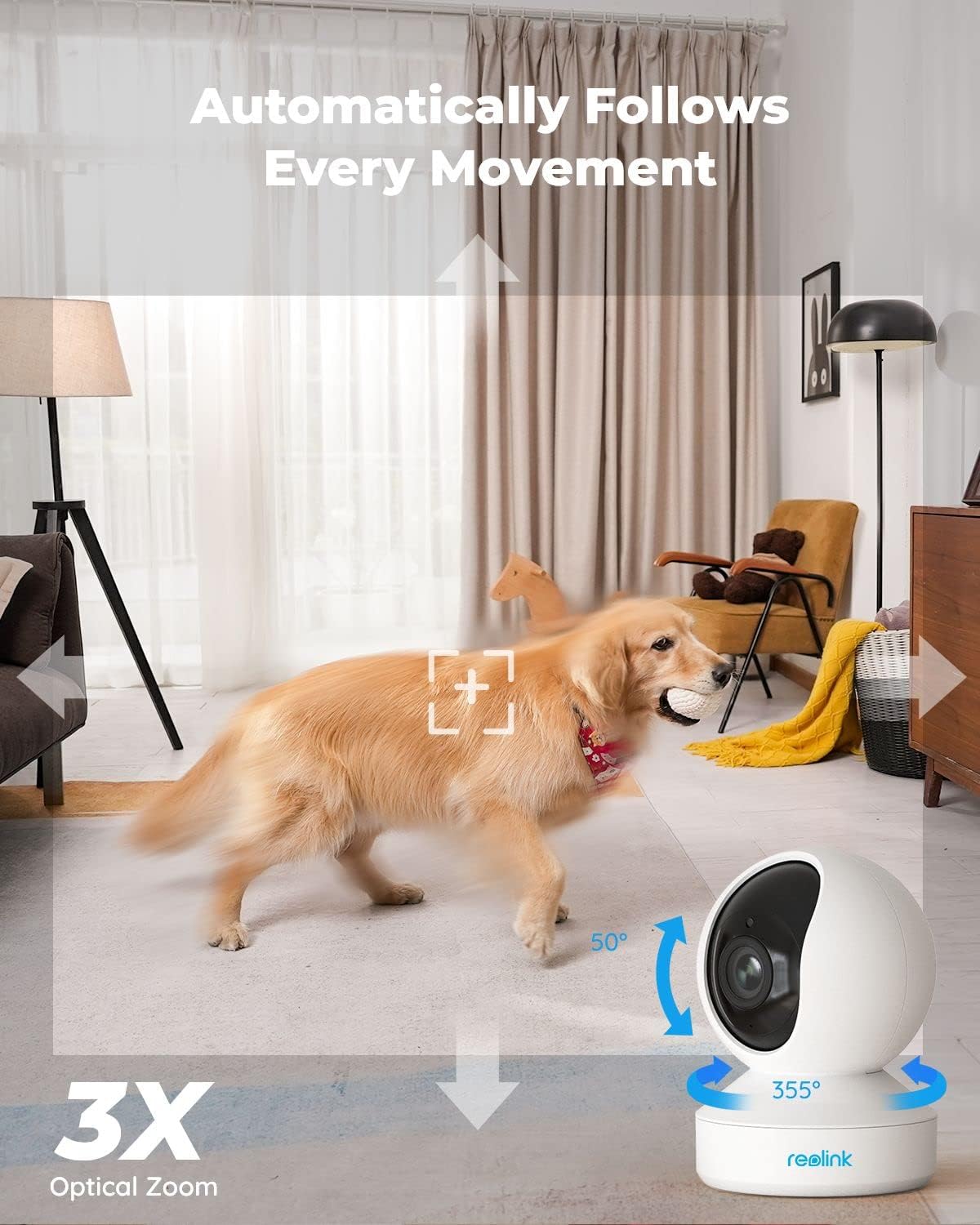 Reolink 5MP PTZ Indoor WiFi Security Camera, 2.4GHz 5GHz Dual - Band WiFi, 3X Optical Zoom WiFi CCTV Camera for Elder Pet Baby, 2 Way Audio, with SD Card Slot, E1 Zoom - Amazing Gadgets Outlet