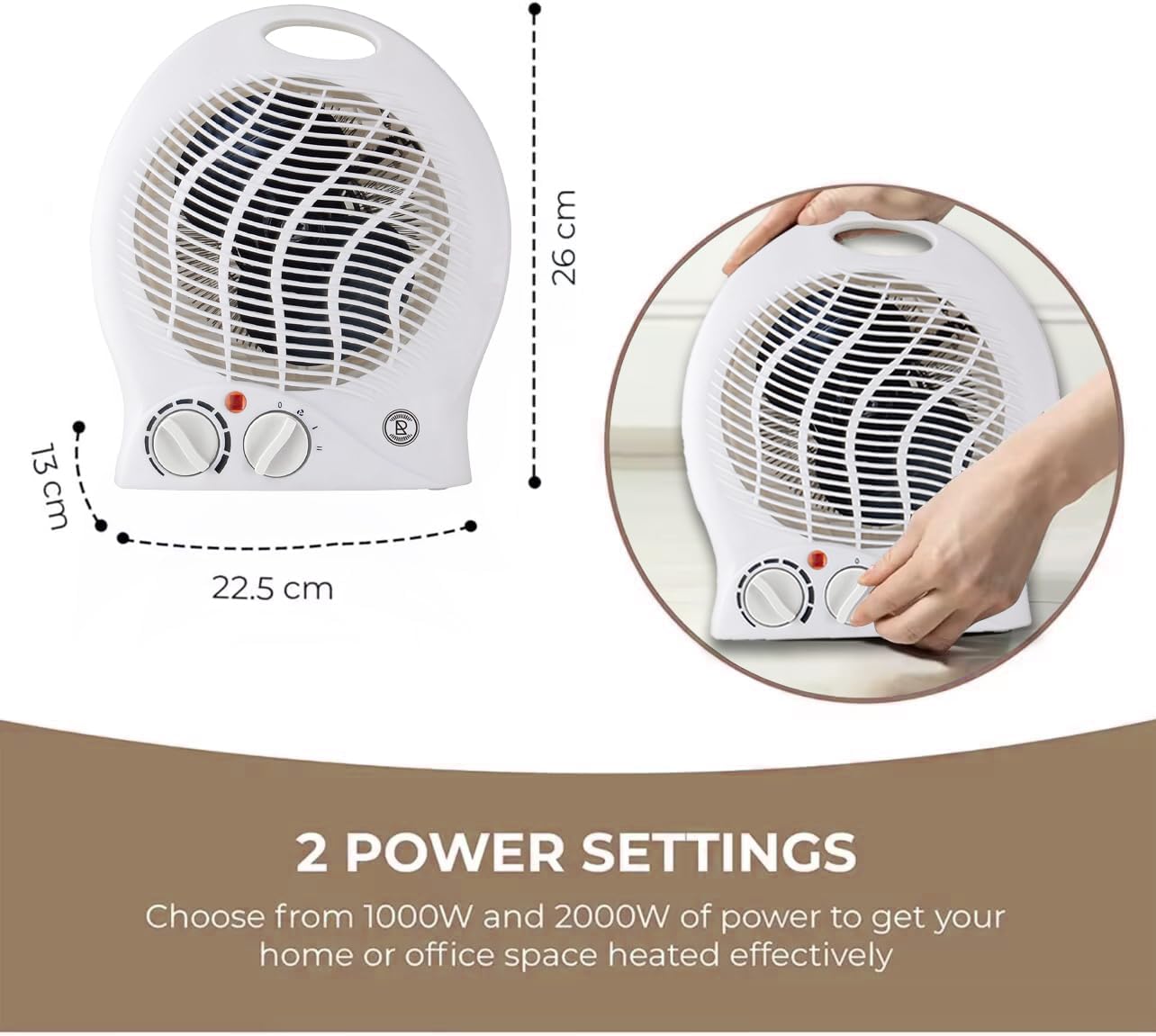 REQUISITE NEEDS Powerful 2KW Fan Heater with 2 Heat settings & Cool Function – Upright Electric Quiet Space Heater for Home with Variable Thermostat | Low Energy Usage |Perfect Electric Room Heater - Amazing Gadgets Outlet