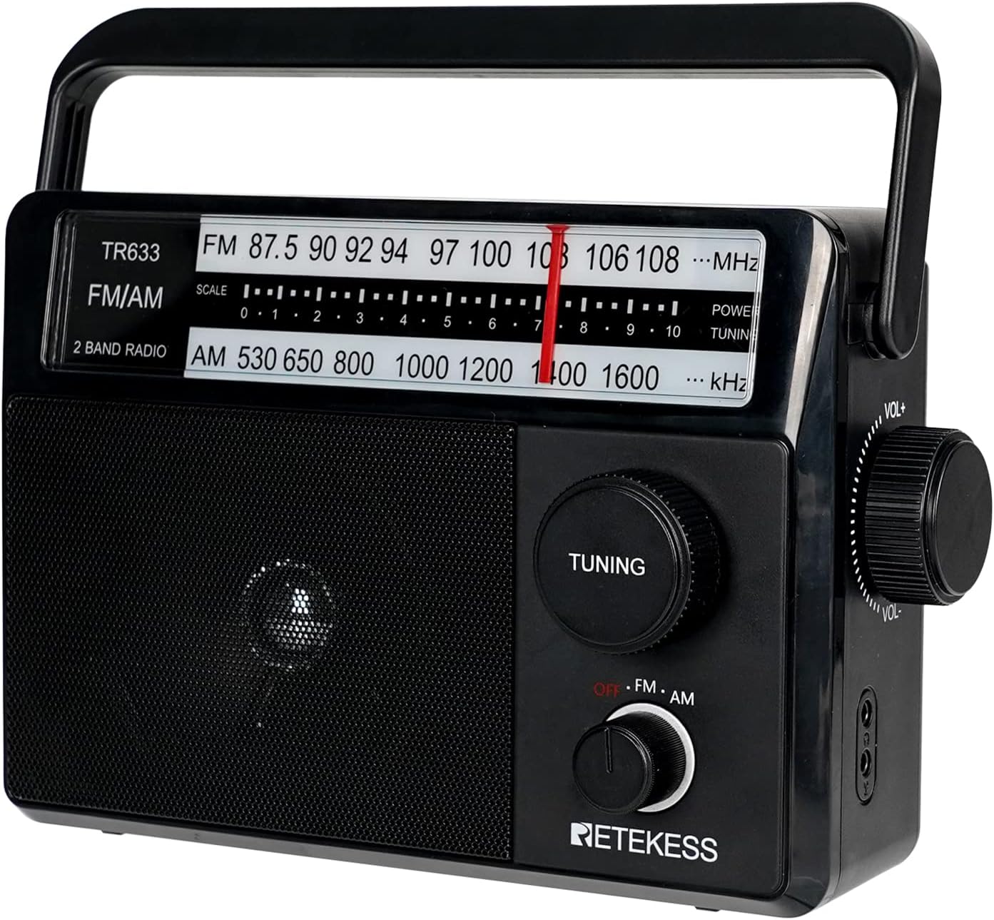 Retekess TR633 Portable Radio, AM FM Radio Mains and Battery, Transistor, Headphone Jack, Large Speaker, Simple for Elderly, (Black) - Amazing Gadgets Outlet