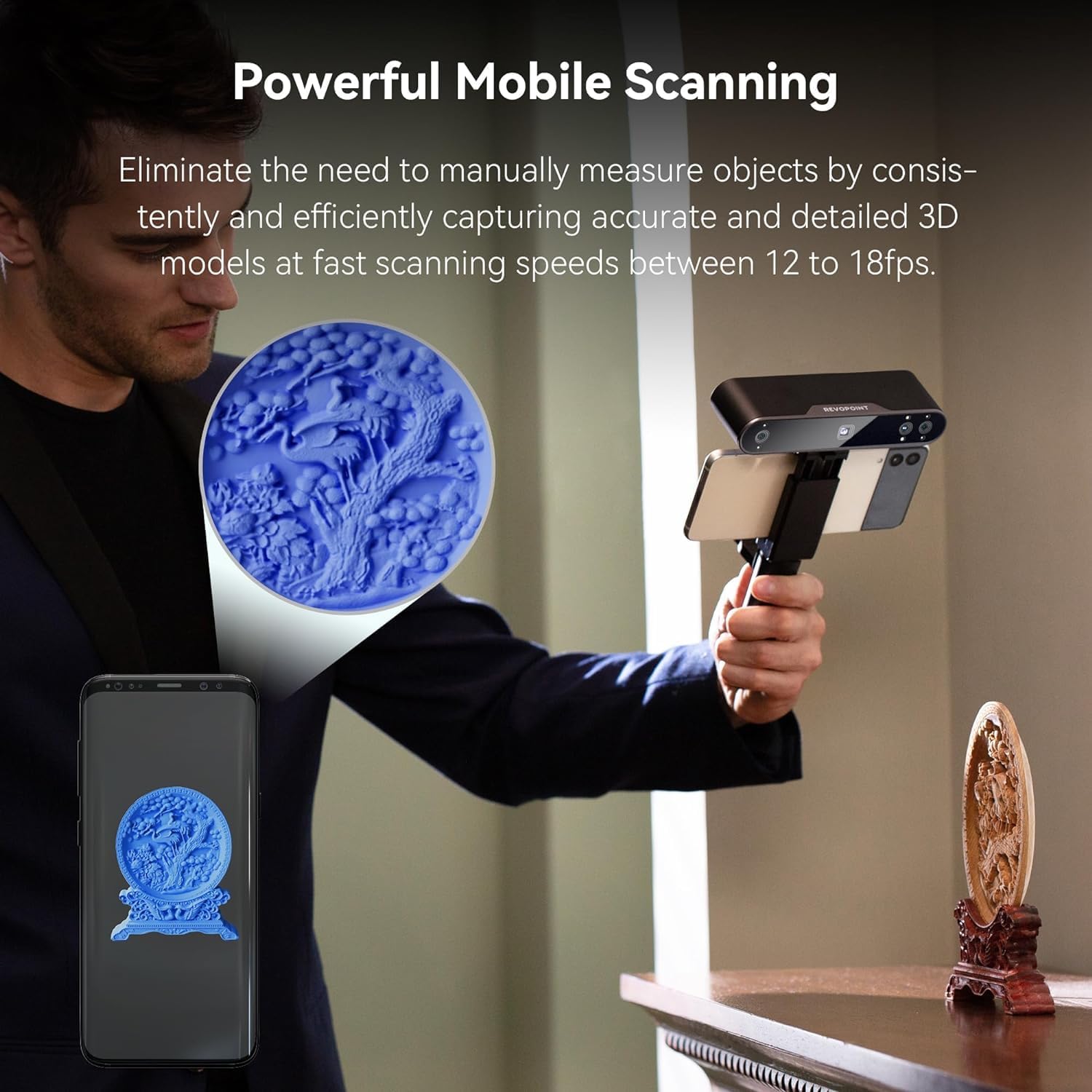 Revopoint POP 3 3D Scanner Handheld 0.05 mm Precision Portable 3D Scanner for 3D Colour Printing, Support Moblie and Laptop with Dual Axis Turntable - Advanced - Amazing Gadgets Outlet