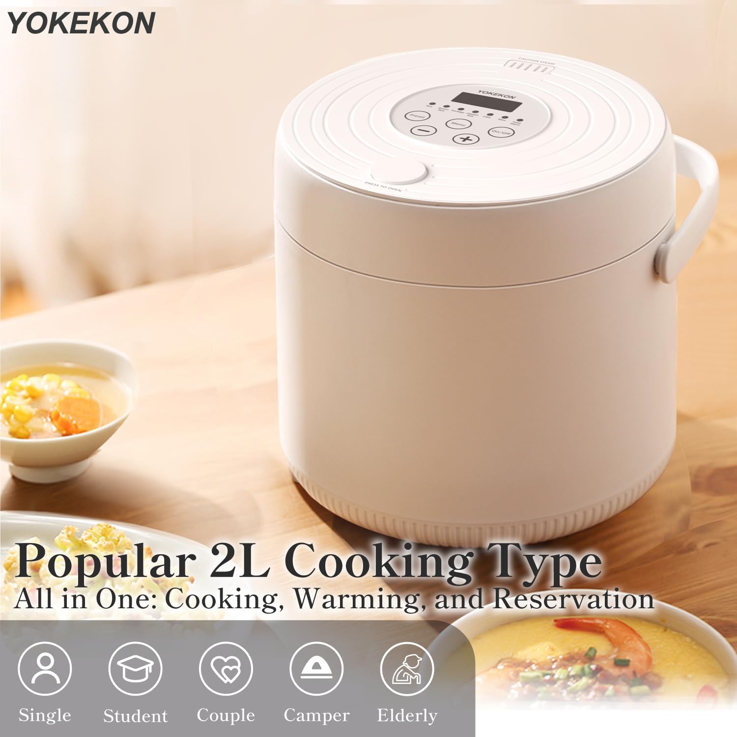 Rice Cooker Small 2L, Yokekon Electric Mini Rice Cooker and Steamer for 2 - 4 people, 6 - in - 1 Smart Control Multifunction Rice Maker, Cake, Porridge,Stew, Brown Rice, 400W, White - Amazing Gadgets Outlet