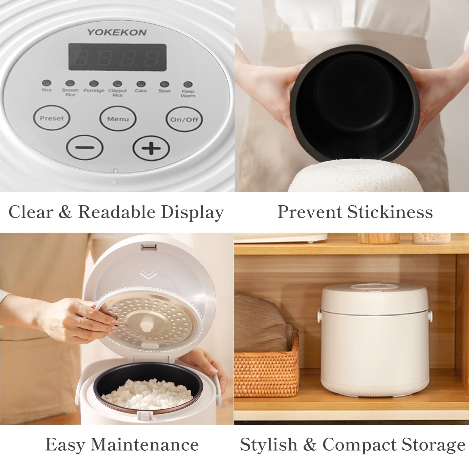 Rice Cooker Small 2L, Yokekon Electric Mini Rice Cooker and Steamer for 2 - 4 people, 6 - in - 1 Smart Control Multifunction Rice Maker, Cake, Porridge,Stew, Brown Rice, 400W, White - Amazing Gadgets Outlet