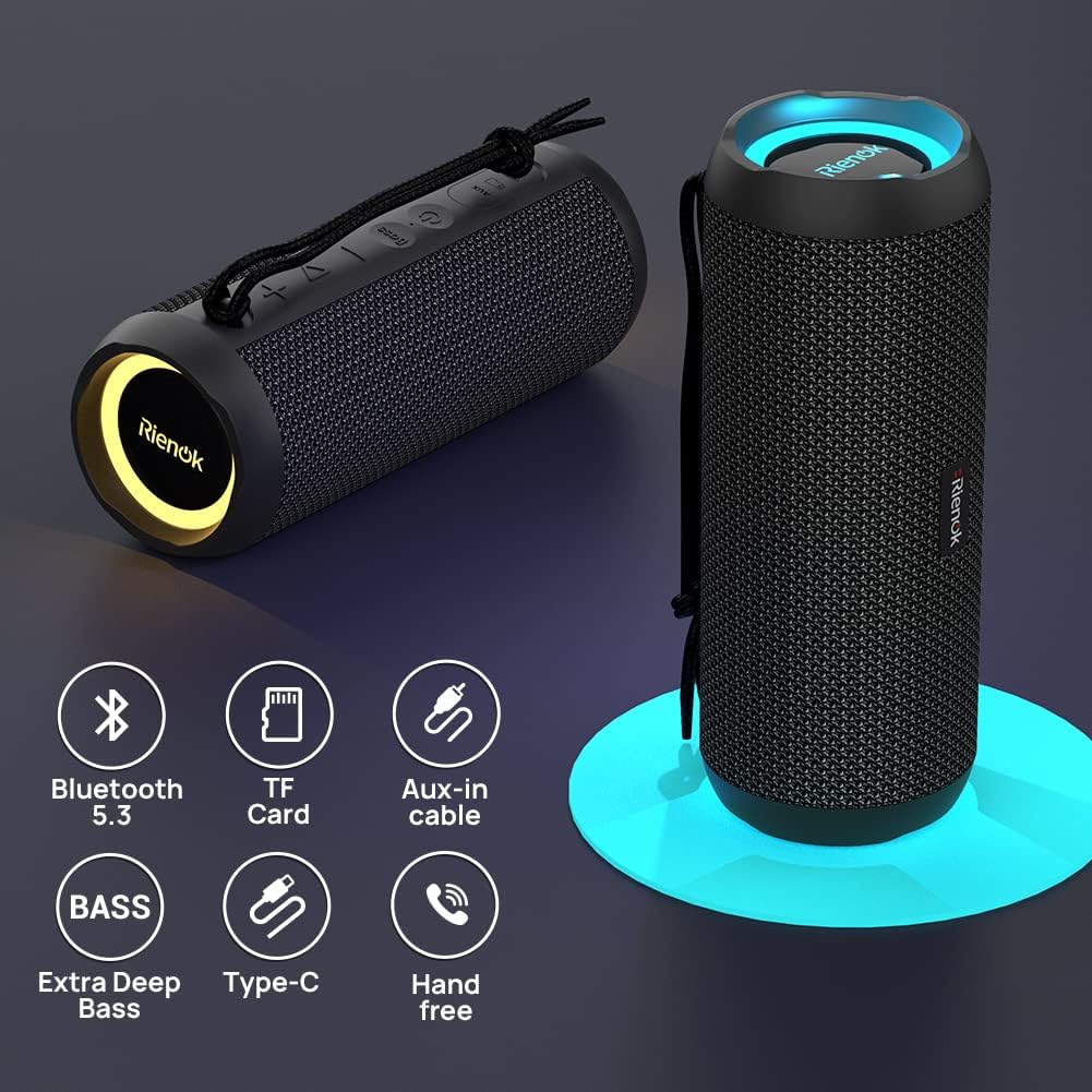 RIENOK Bluetooth Speaker Portable Wireless Bluetooth Speaker with 30W Enhanced Bass IPX7 Waterproof Bluetooth 5.3 Outdoor Speaker for Travel Sport - Amazing Gadgets Outlet