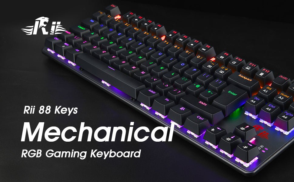 Rii Mechanical Gaming keyboard, RK908 60% Mechanical Keyboard(9 Backlight Modes) Blue Switches with 7 Color 88 Keys for PC Windows Mac keyboard - UK Layout - Amazing Gadgets Outlet