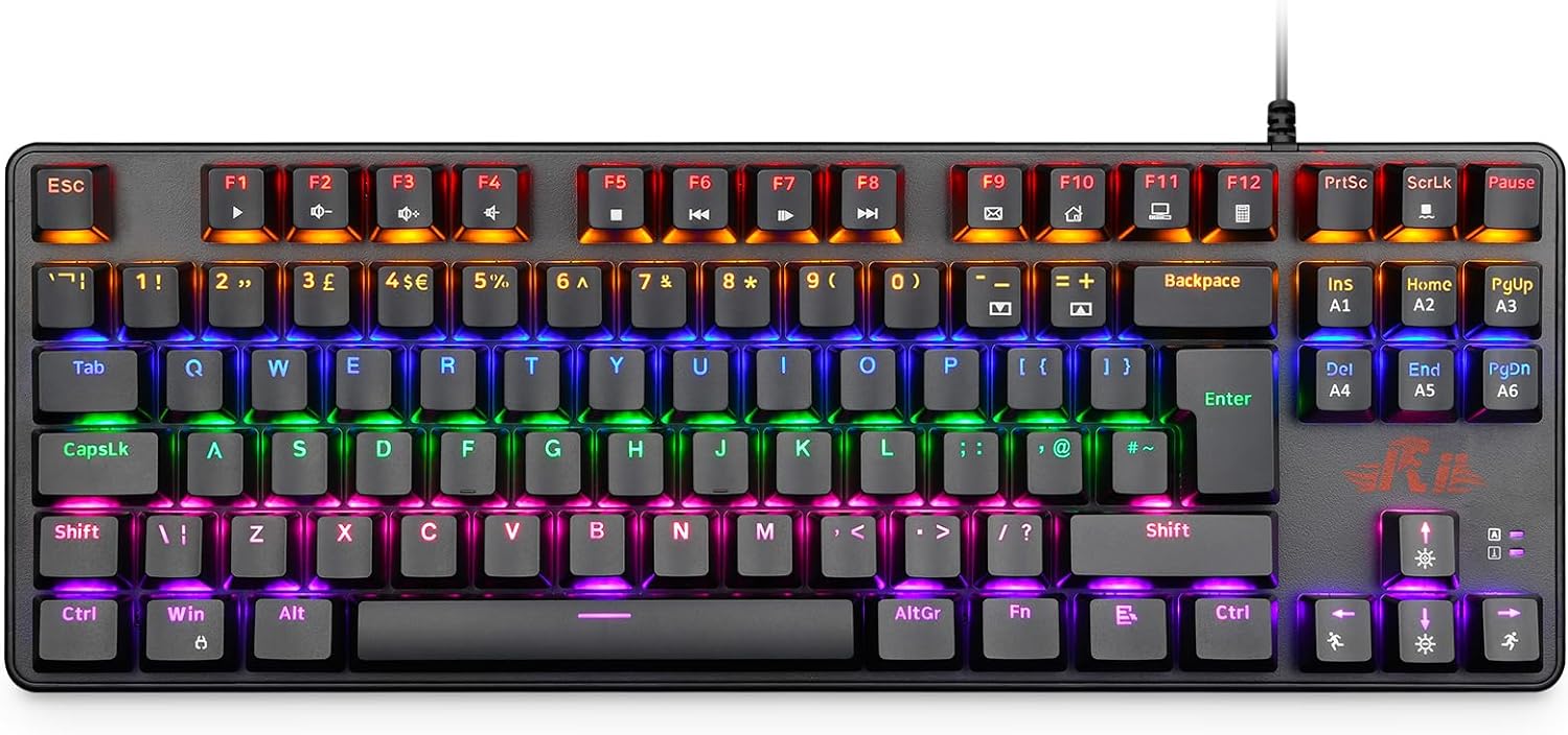 Rii Mechanical Gaming keyboard, RK908 60% Mechanical Keyboard(9 Backlight Modes) Blue Switches with 7 Color 88 Keys for PC Windows Mac keyboard - UK Layout - Amazing Gadgets Outlet