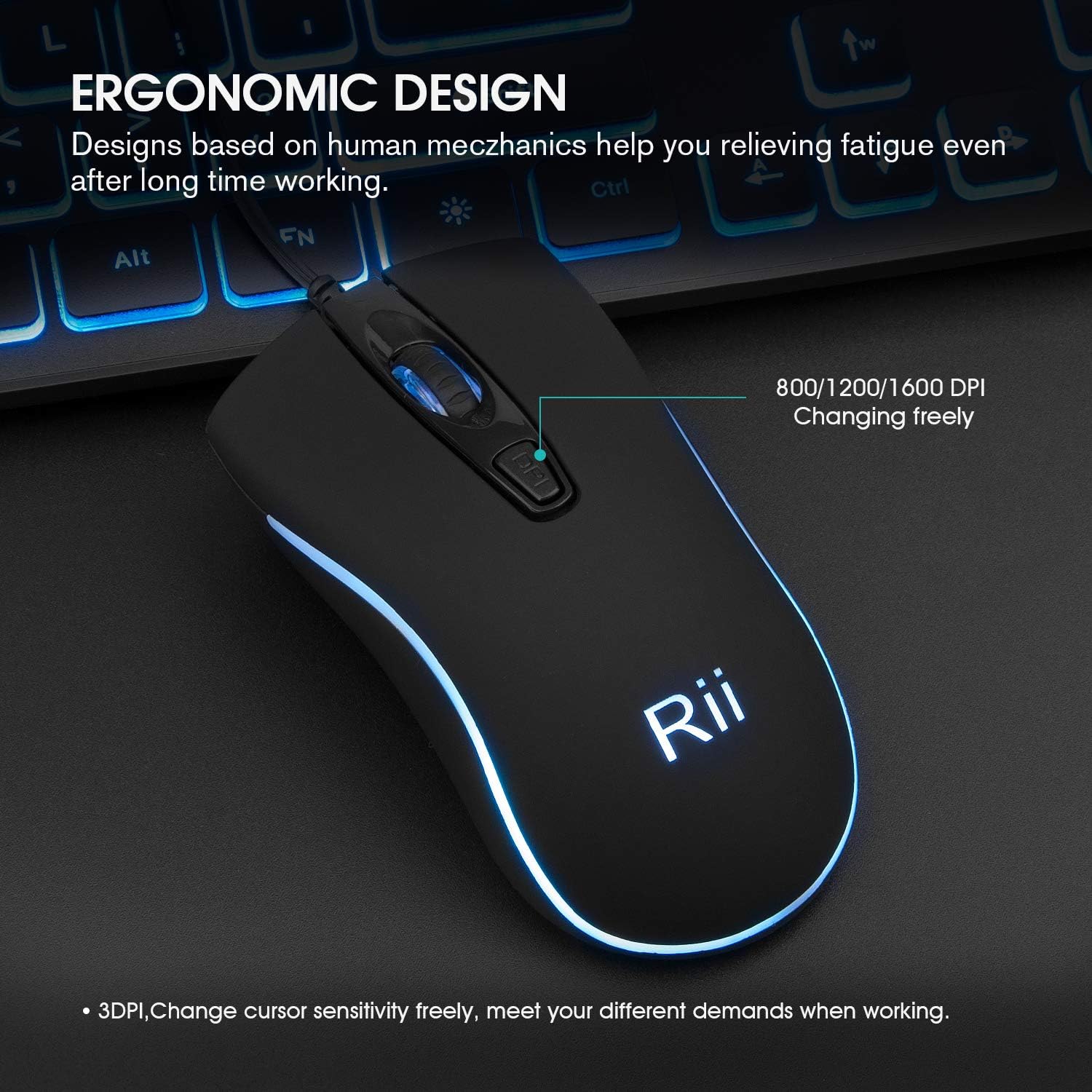 Rii Wired keyboard and mouse, RK105 USB Keyboard and Mouse with Backlit(White Green Blue) for Office Home Business - Full Size Standard UK Layout - Amazing Gadgets Outlet