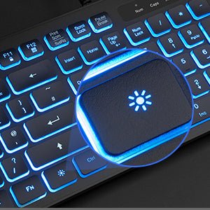 Rii Wired keyboard and mouse, RK105 USB Keyboard and Mouse with Backlit(White Green Blue) for Office Home Business - Full Size Standard UK Layout - Amazing Gadgets Outlet