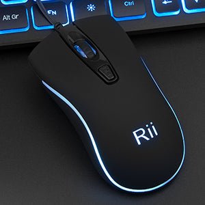 Rii Wired keyboard and mouse, RK105 USB Keyboard and Mouse with Backlit(White Green Blue) for Office Home Business - Full Size Standard UK Layout - Amazing Gadgets Outlet