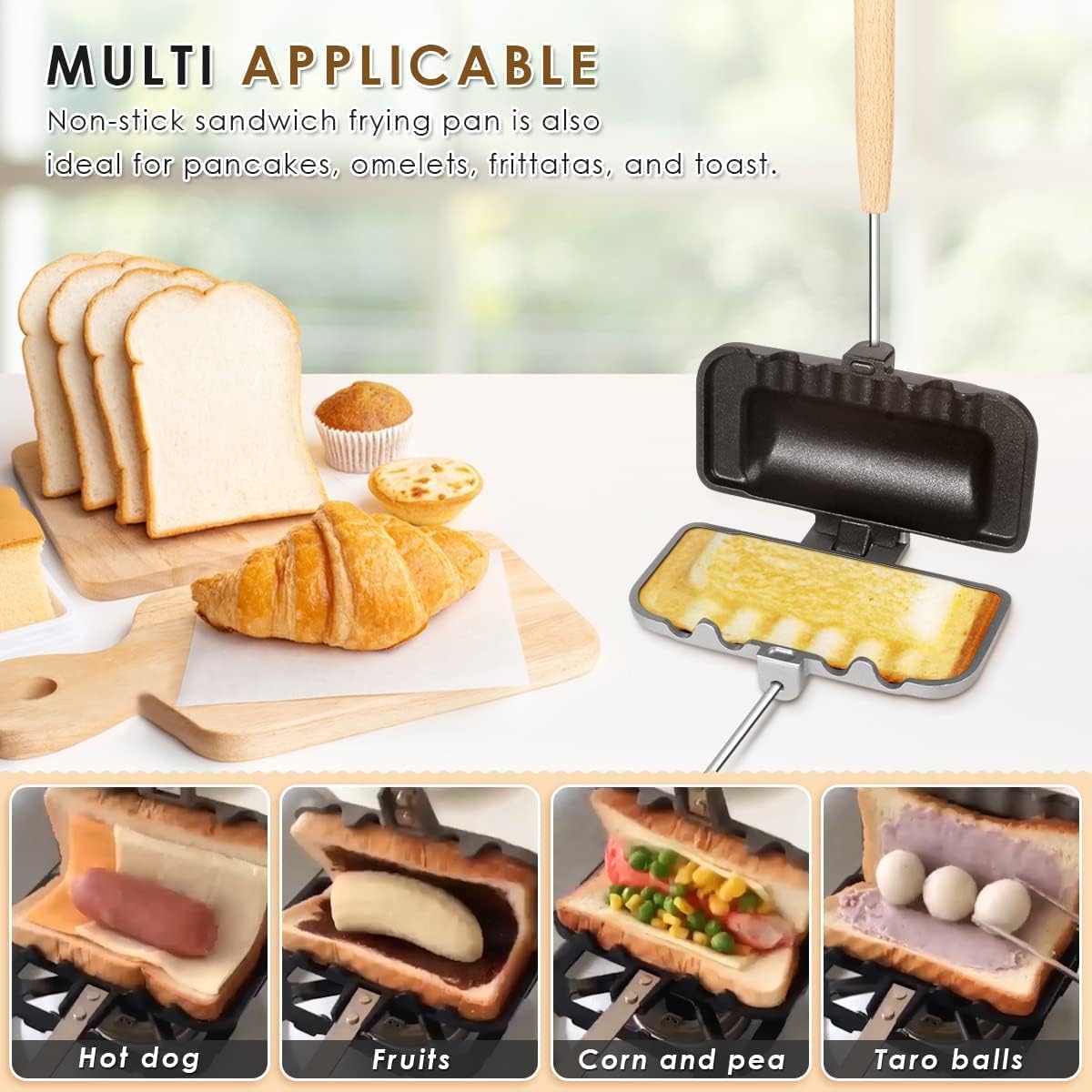 Rilime Double - sided Sandwich Toaster,Frying Pan Sandwich Maker Pan Non - stick,Removable Sandwich Baking Tray Kitchen Double Sided Skillet Toast Bread Baking Pan - Amazing Gadgets Outlet