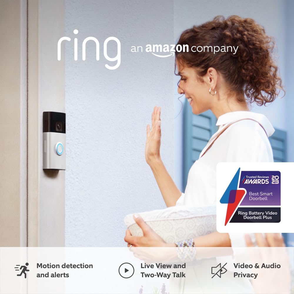 Ring Battery Video Doorbell Plus | DIY Wireless Video Doorbell Camera with 1536p HD Video, Head - To - Toe View | Easy to install (5 min) - Amazing Gadgets Outlet