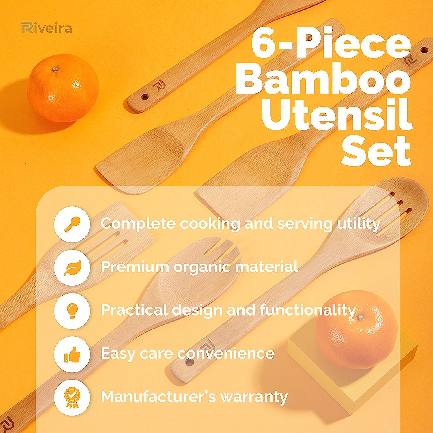 Riveira Wooden Spoons for Cooking 6 - Piece Bamboo Utensil Set Apartment Essentials Wood Spatula Spoon Nonstick Premium Quality Housewarming Gifts Wooden Utensils for Everyday Use - Amazing Gadgets Outlet