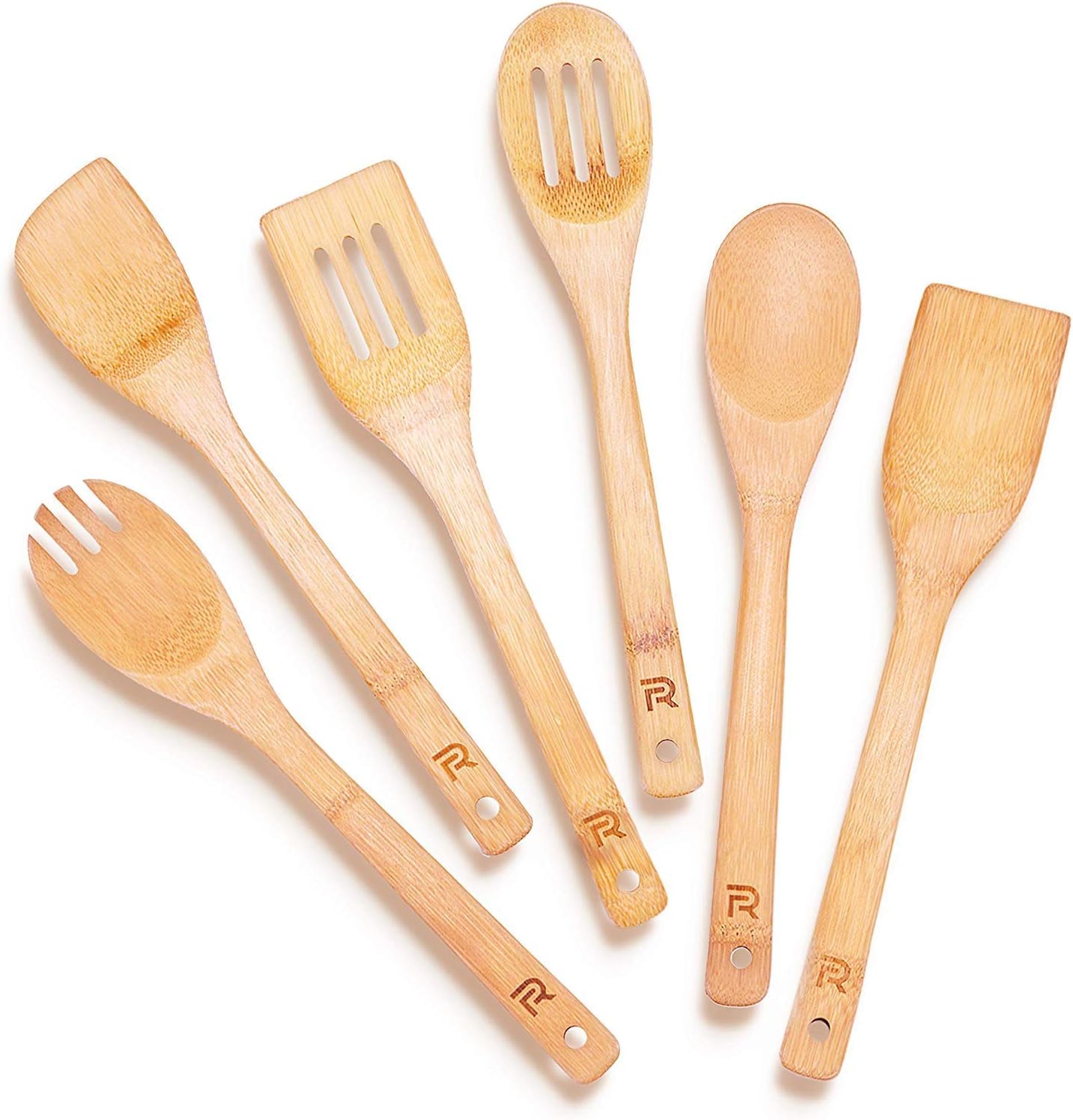 Riveira Wooden Spoons for Cooking 6 - Piece Bamboo Utensil Set Apartment Essentials Wood Spatula Spoon Nonstick Premium Quality Housewarming Gifts Wooden Utensils for Everyday Use - Amazing Gadgets Outlet