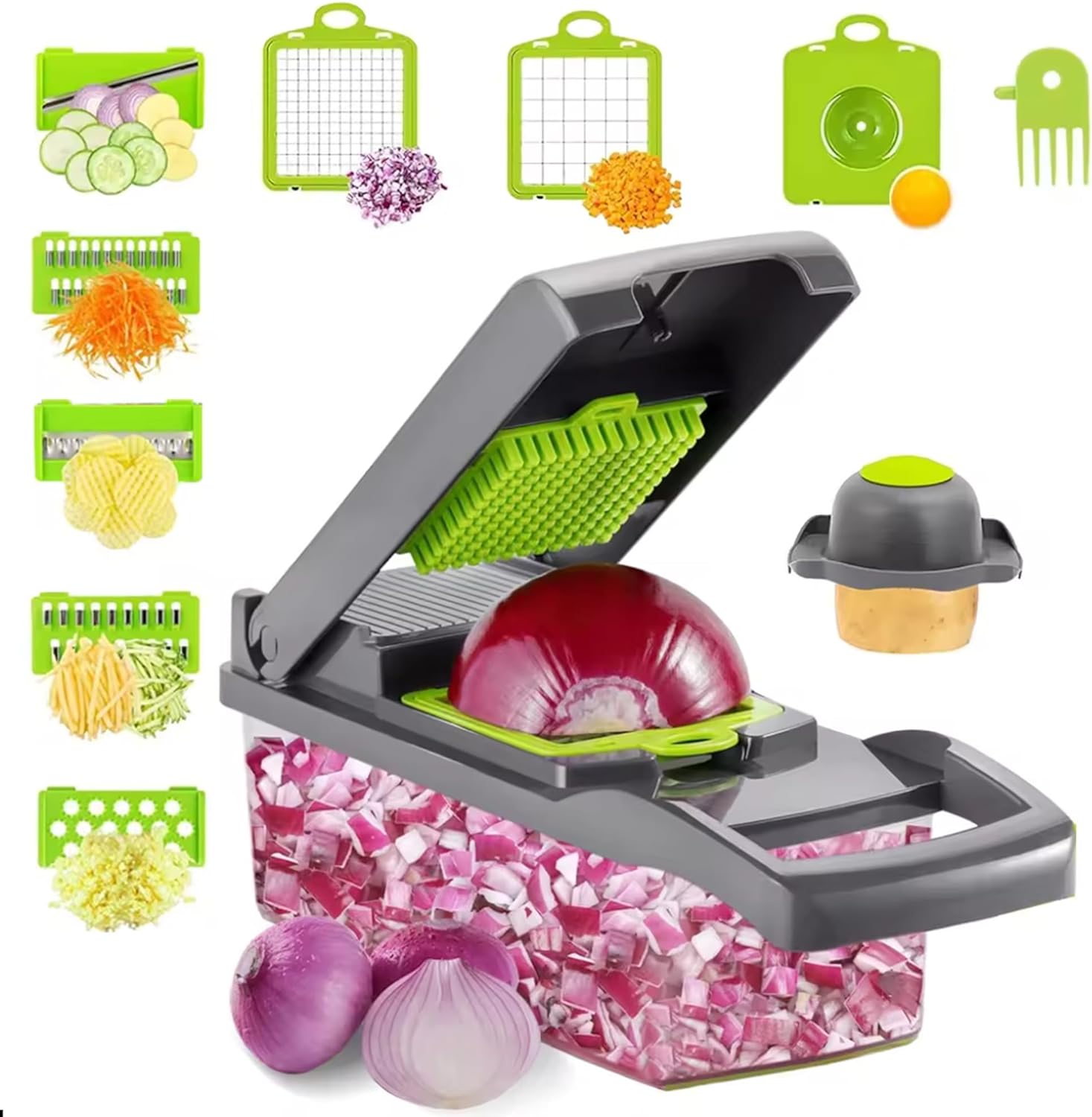 RIVER PHOENIX 15 in 1 Vegetable Chopper, Multifunctional Mandoline Slicer Dicer Household Kitchen Manual Julienne Grater Cutter for Onion, Garlic, Carrot, Potato, Tomato, Fruit, Salad - Amazing Gadgets Outlet