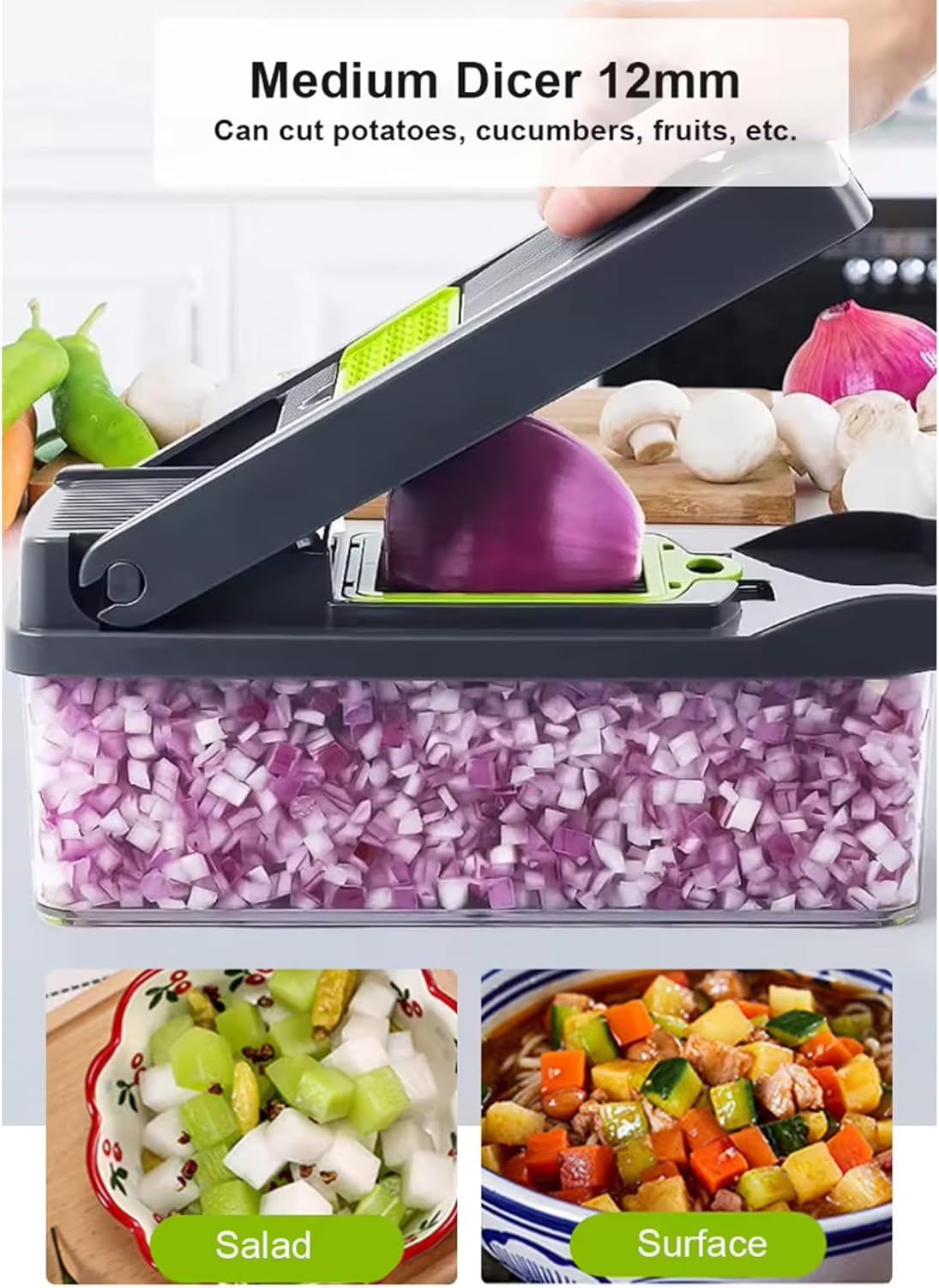 RIVER PHOENIX 15 in 1 Vegetable Chopper, Multifunctional Mandoline Slicer Dicer Household Kitchen Manual Julienne Grater Cutter for Onion, Garlic, Carrot, Potato, Tomato, Fruit, Salad - Amazing Gadgets Outlet