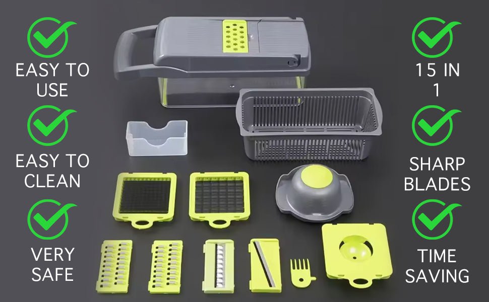 RIVER PHOENIX 15 in 1 Vegetable Chopper, Multifunctional Mandoline Slicer Dicer Household Kitchen Manual Julienne Grater Cutter for Onion, Garlic, Carrot, Potato, Tomato, Fruit, Salad - Amazing Gadgets Outlet