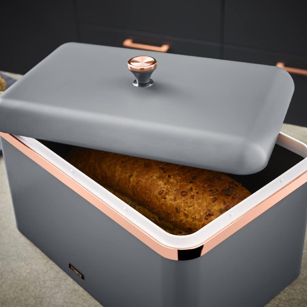 RKW Tower Cavaletto Pyramid Kettle, 4 - Slice Toaster, Bread Bin & Set of 3 Canisters in Grey & Rose Gold. Matching Kitchen Set - Amazing Gadgets Outlet