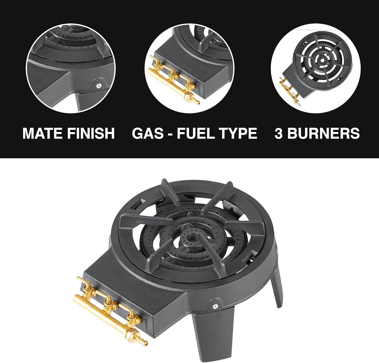 RMW Cast Iron Gas Burner Wok Stir Frying Triple High Power Boiling Ring LPG 3 Burners Cooker Outdoor Catering Camping Stove Party Wedding - Amazing Gadgets Outlet