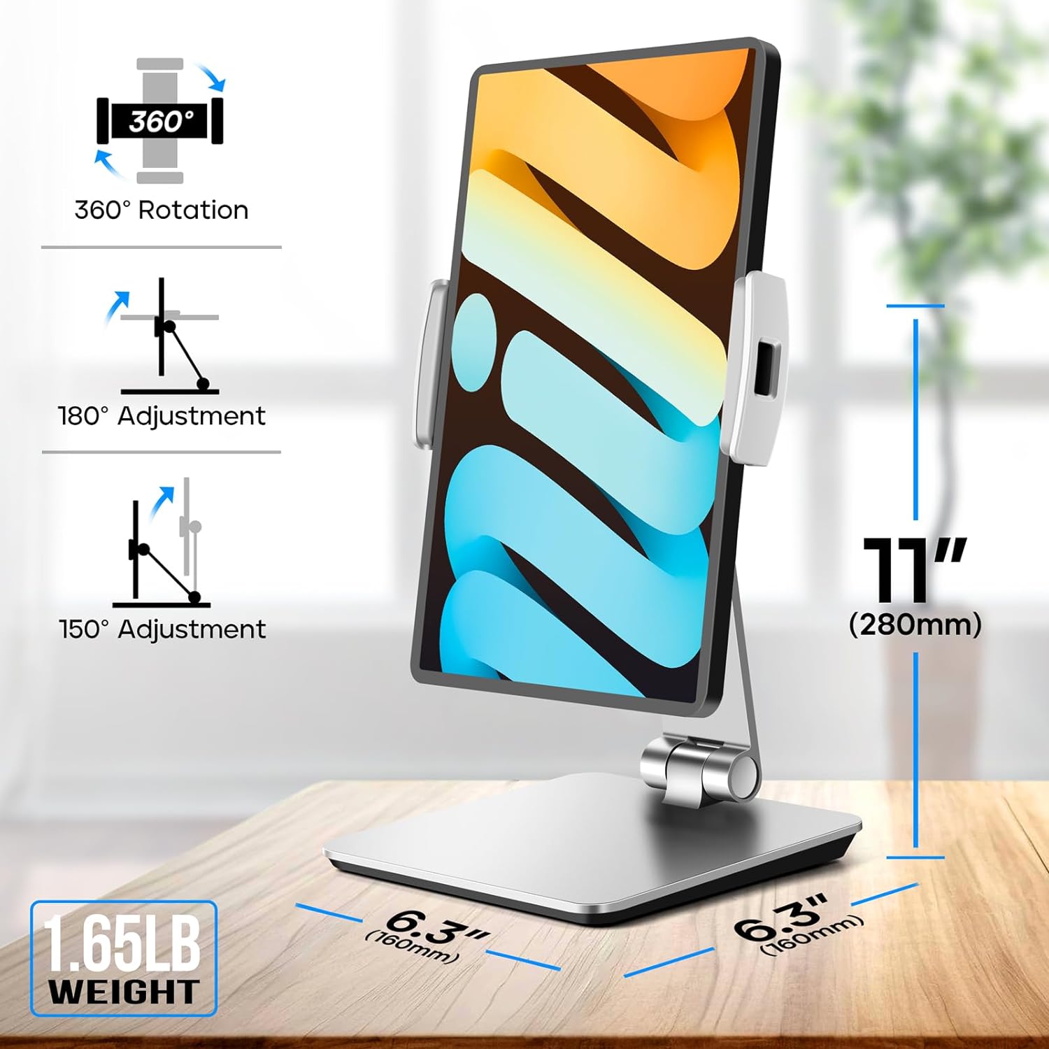 ROADOM Tablet Stand for Desk, Adjustable 360° Swivel Bracket, 180° Tiltable Clamp,Foldable Tablet Holder for 4.7 - 17.3'' Phone/Tablet/Portable Monitor, Aluminum Alloy, Silver - Amazing Gadgets Outlet