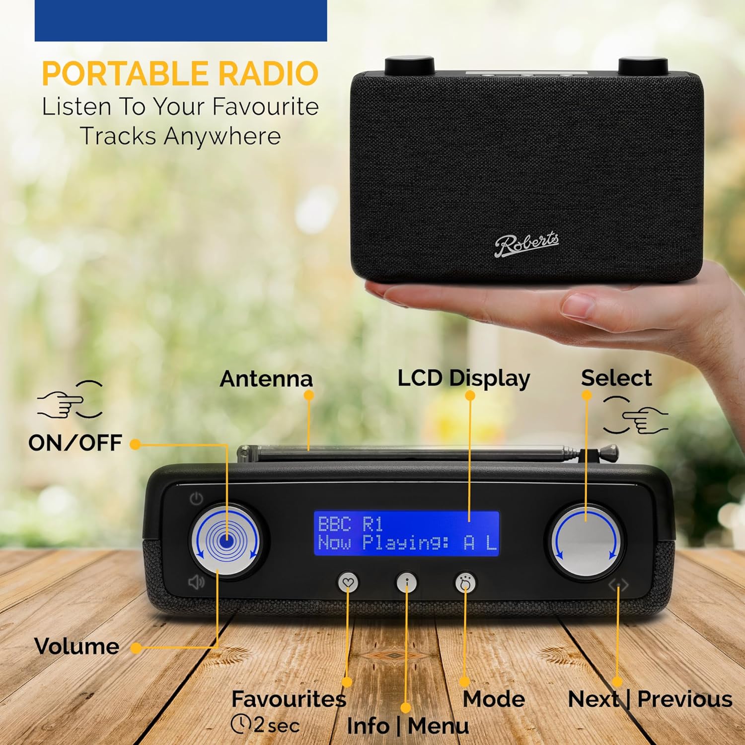 Roberts Play11 DAB/DAB+/FM Digital Radio - Black - Portable Radio - Headphone Socket - Amazing Gadgets Outlet